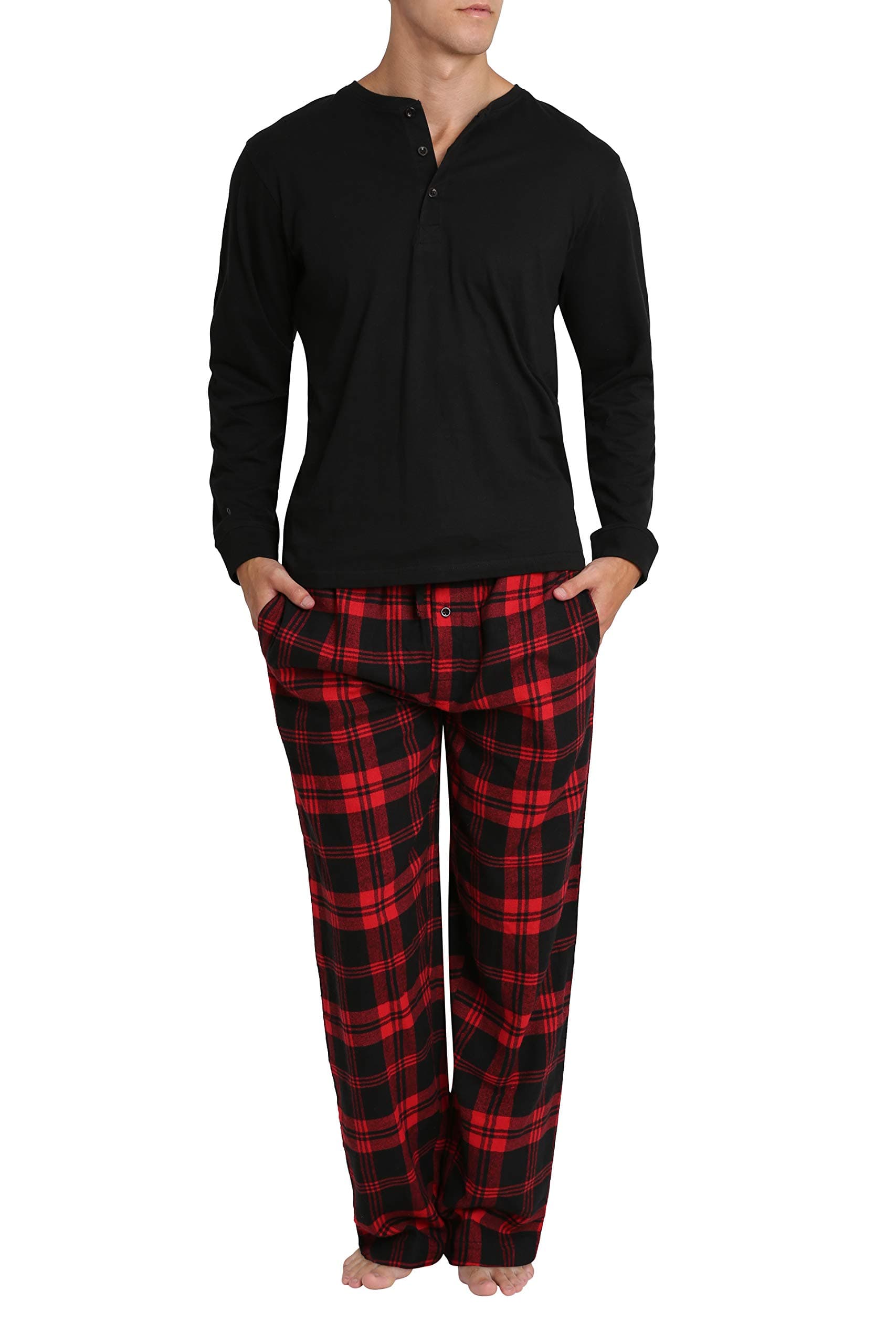 Men’s Flannel Pajama Set – Warm Plaid Lounge Set with Long Sleeve Top Set
