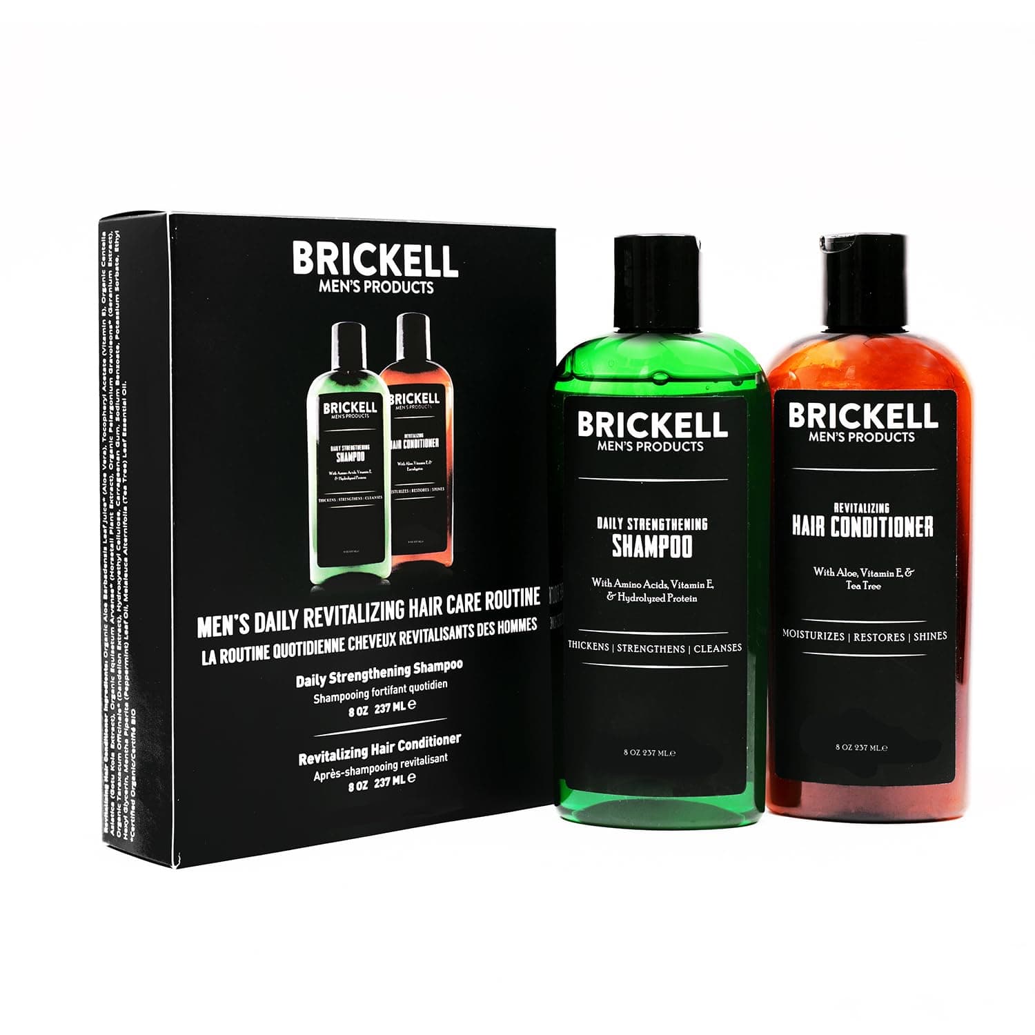 Brickell Men’s Daily Revitalizing Hair Care Routine, Mint and Tea Tree Oil Shampoo, Strength and Volume Enhancing Conditioner, Natural and Organic