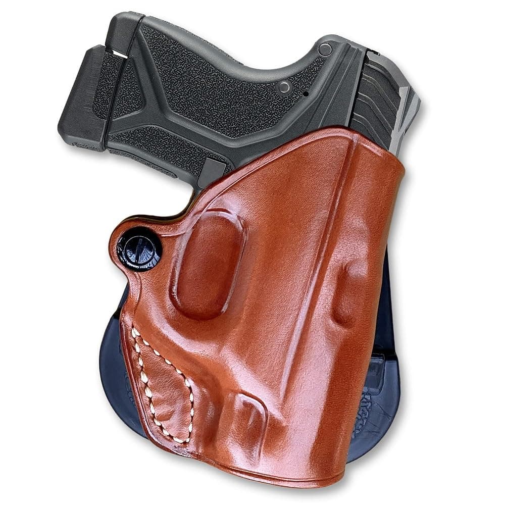 Premium Leather OWB Paddle Holster Open Top, Custom fit Rugerr LCP II .22LR / 380ACP 2.75" Barrel, Right Hand Draw, Brown Color #1214#