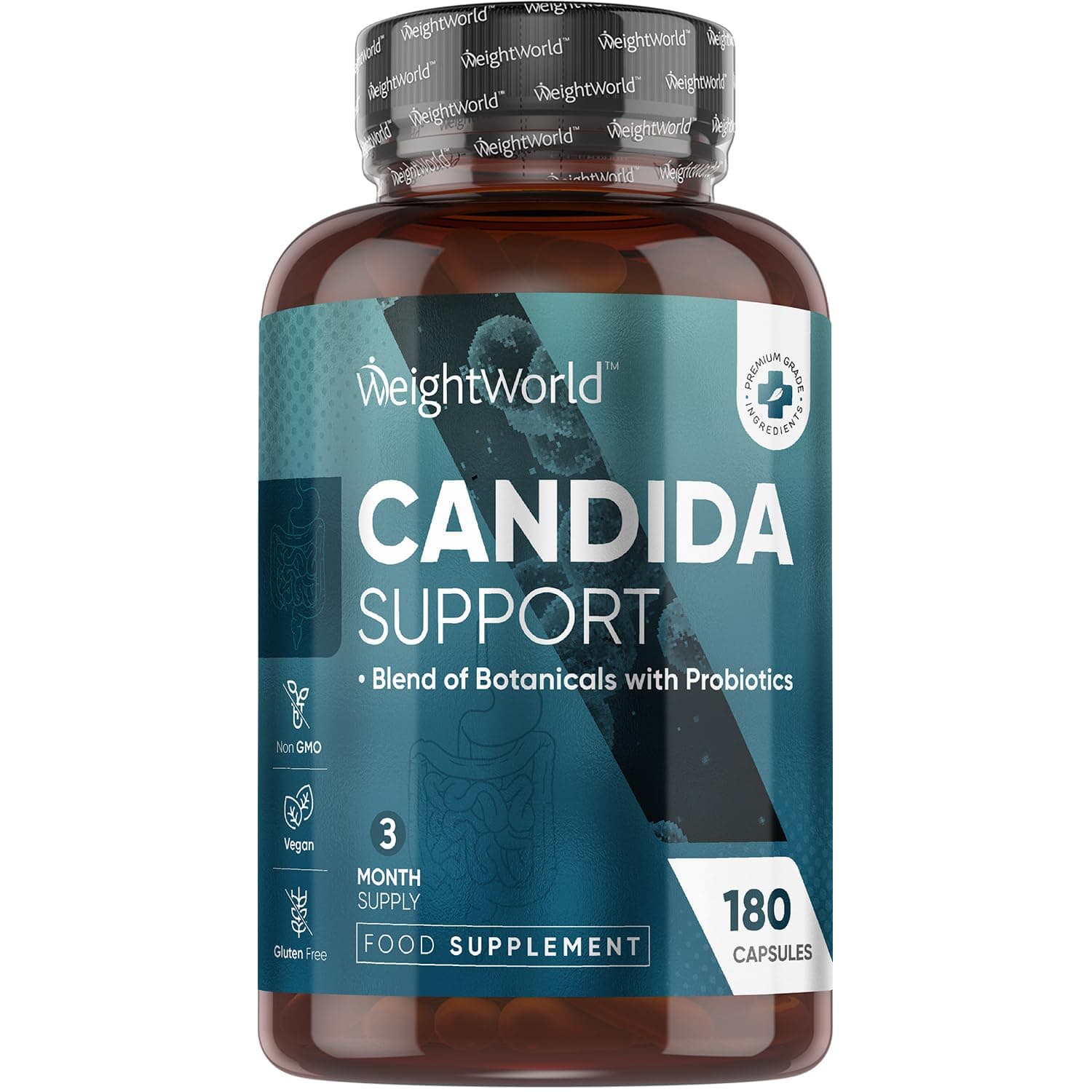 Candida Support - 180 Capsules - 3 Months Supply - with a Blend of 9 Botanicals, 1 Plant-Derived Compound, 3 Key Nutrients & 2 Probiotics - Non-GMO & Gluten-Free - Candida Supplement - Vegan-Friendly