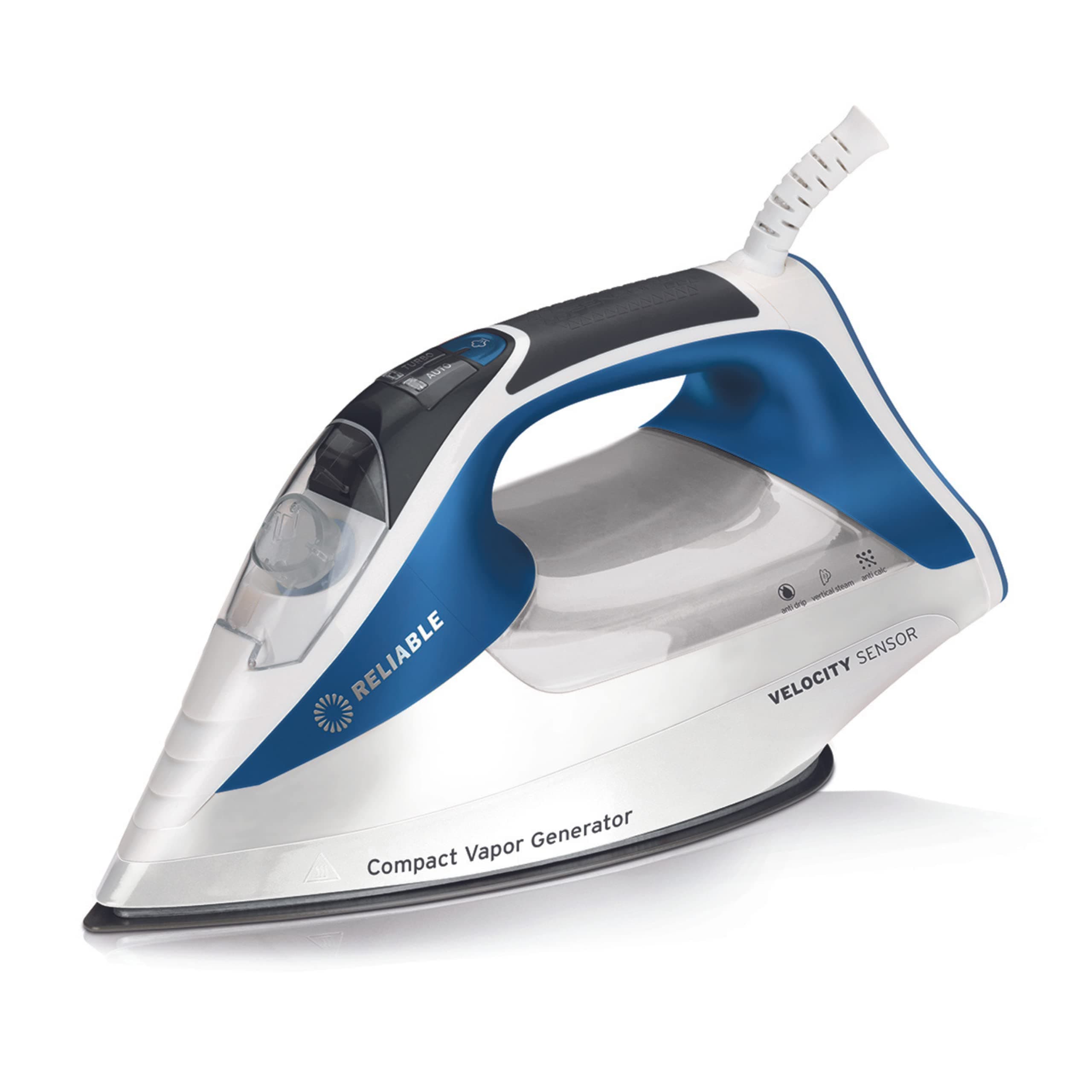 Reliable Velocity 240IR Steam Iron for Sewing, Quilting and Clothes, 1800W Compact Vapor Generator, Leak Free Continuous Steam, Touch Activated Control, Scratch Resistant and Easy to Clean Soleplate