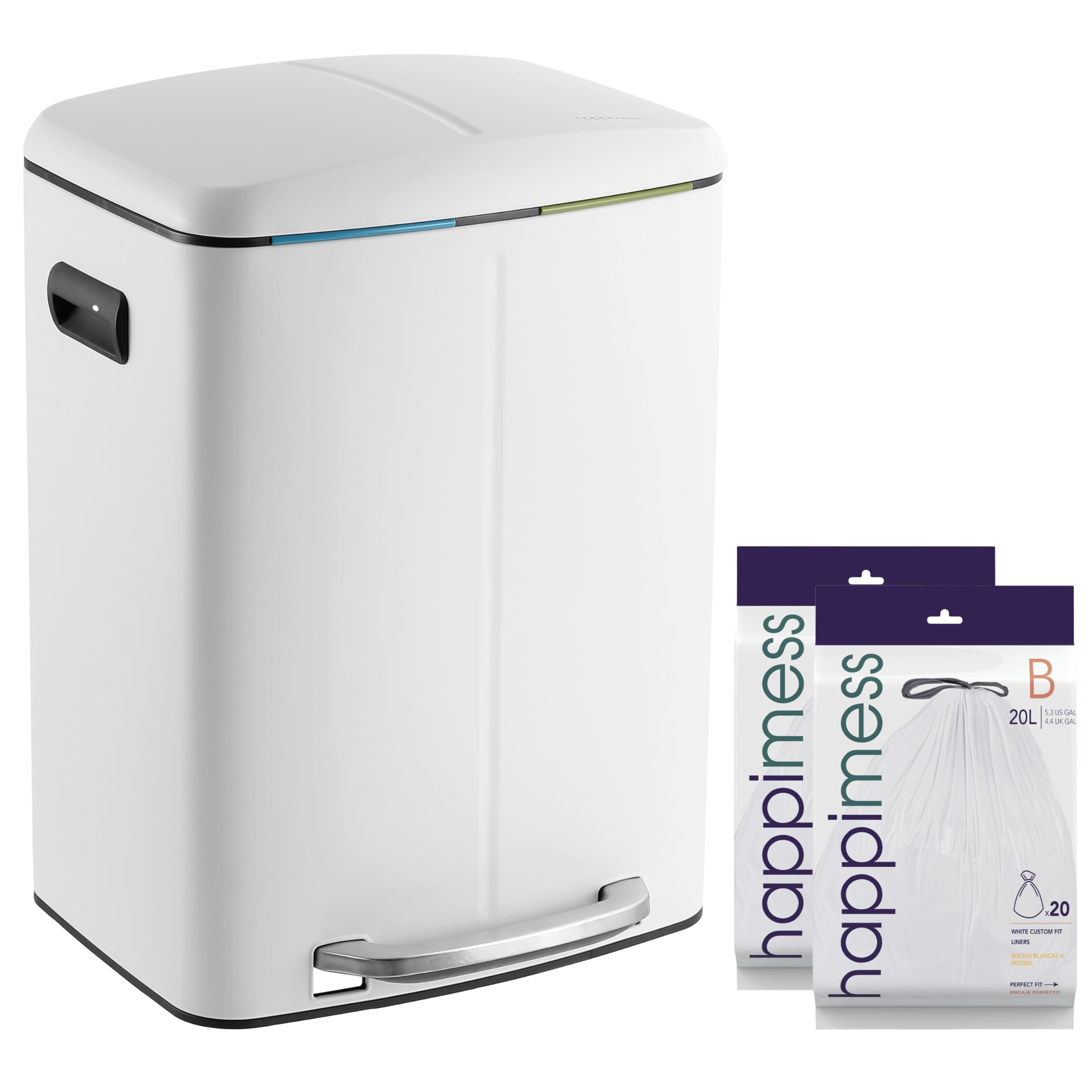 happimess HPM1005C Marco Rectangular 10.5-Gallon Double Bucket Garbage Can with Soft-Close Lid, White