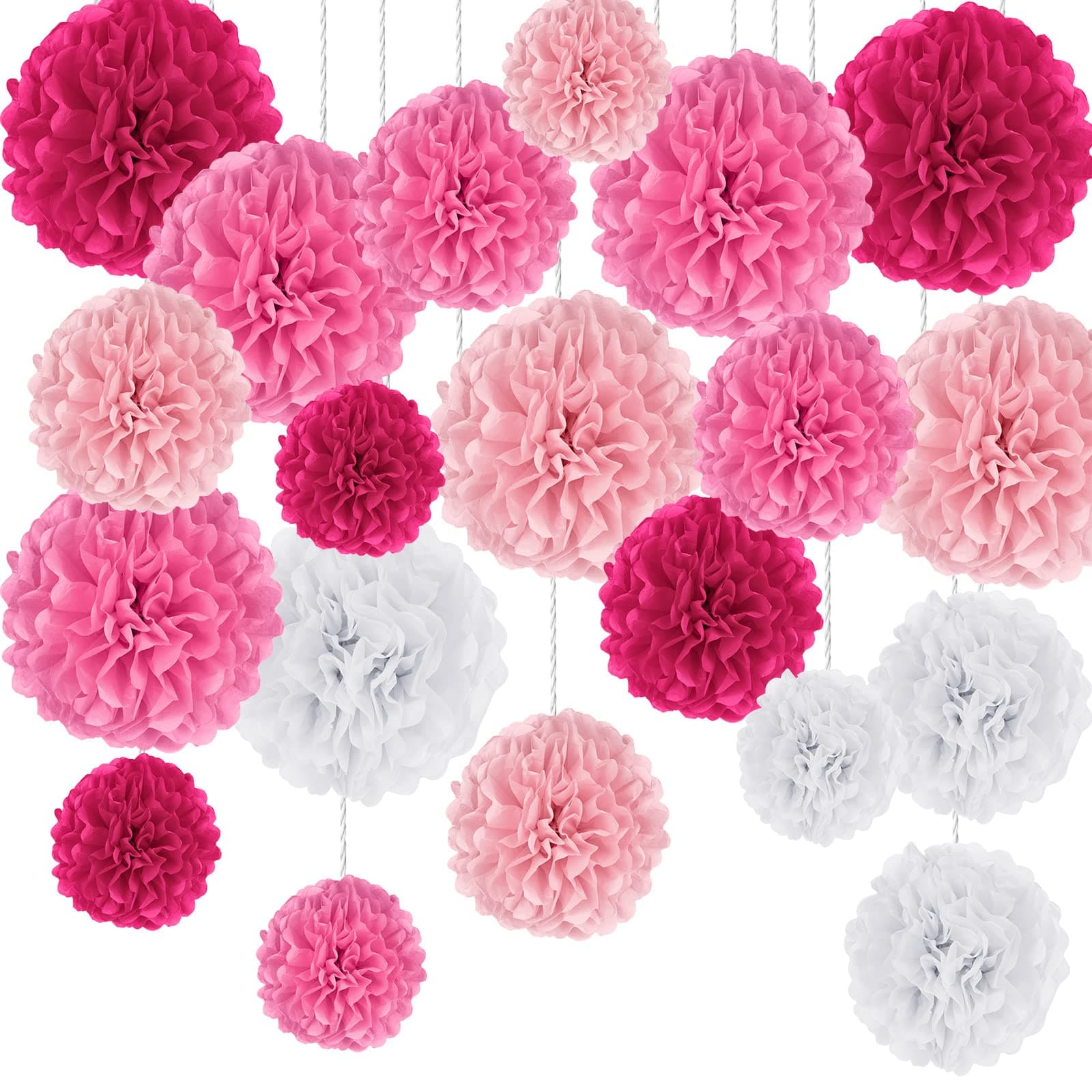 20Pcs Decorations Tissue Pom Poms Kit, Pink Tissue Paper Flowers Balls Ceiling Hanging Decorations for Birthday, Baby Shower, Graduation, Wedding, Engagement Party Decorations