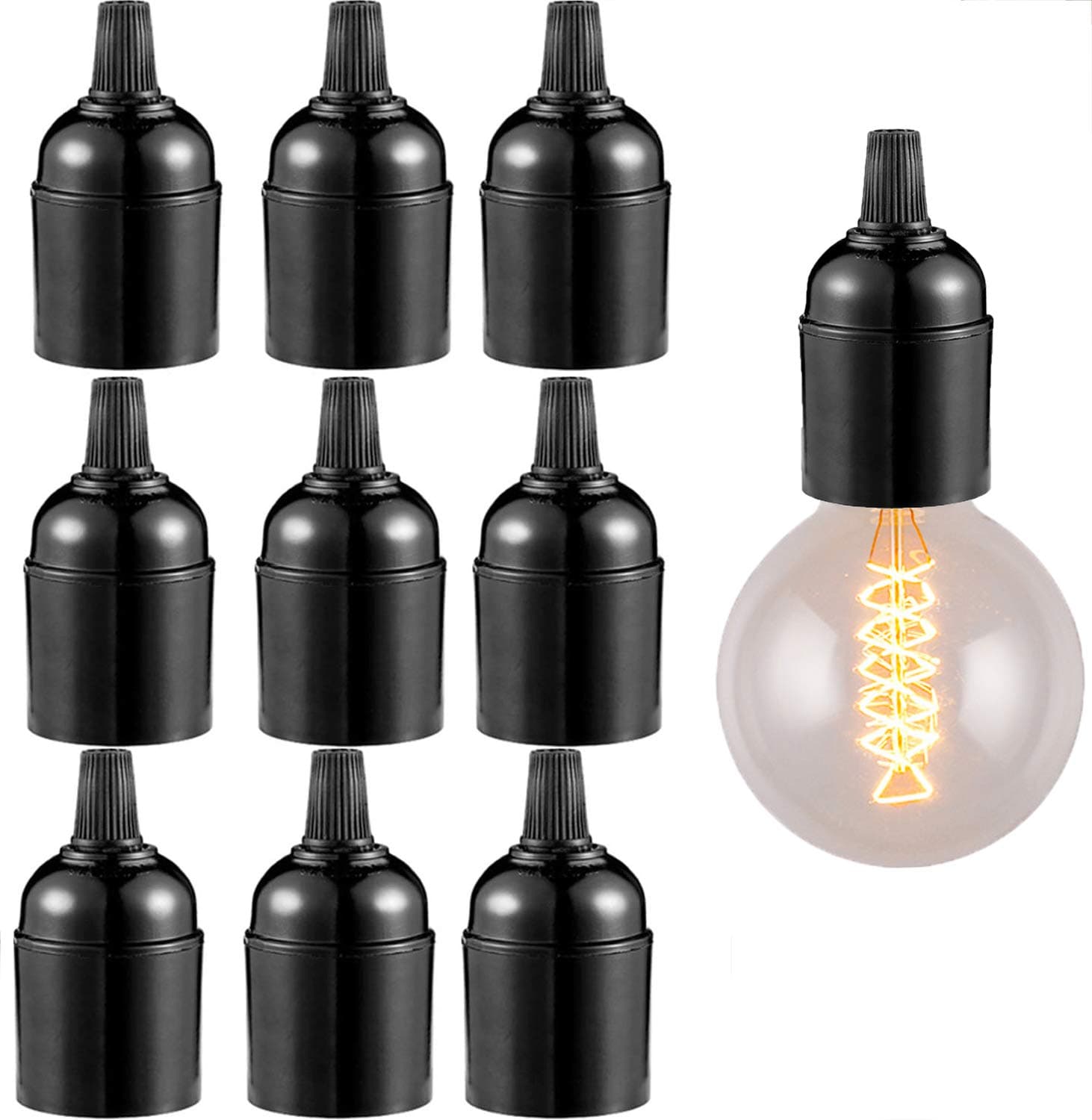 Mornajina 9Packs E27 E26 Light Socket, Lamp Holder Light Socket, Replacement Lamp Socket, Light Bulb Socket, Edison Retro Pendant Lamp Holder, Medium Screw-in Lamp Socket for Edison Bulb (#403)