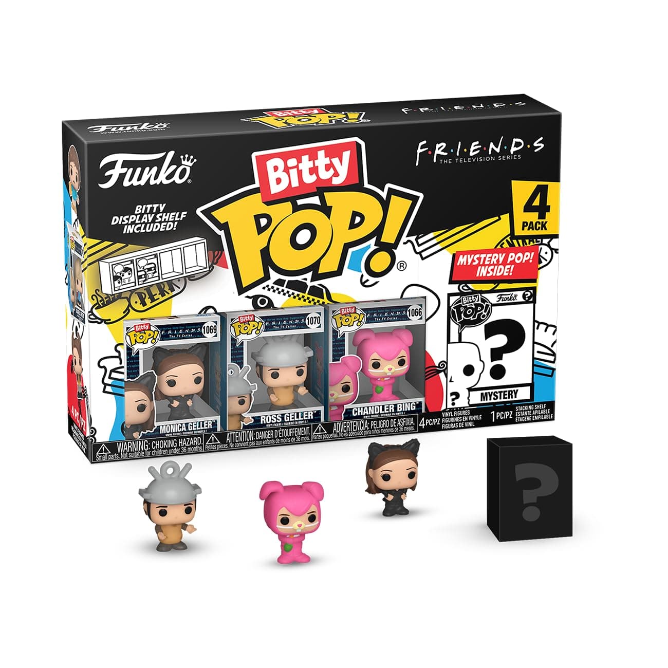 Funko Bitty Pop! Friends - Monica As Catwoman 4PKand A Surprise Mystery Mini Figure - 0.9 Inch (2.2 Cm) Collectable - Stackable Display Shelf Included - Gift Idea - Party Bags Stocking