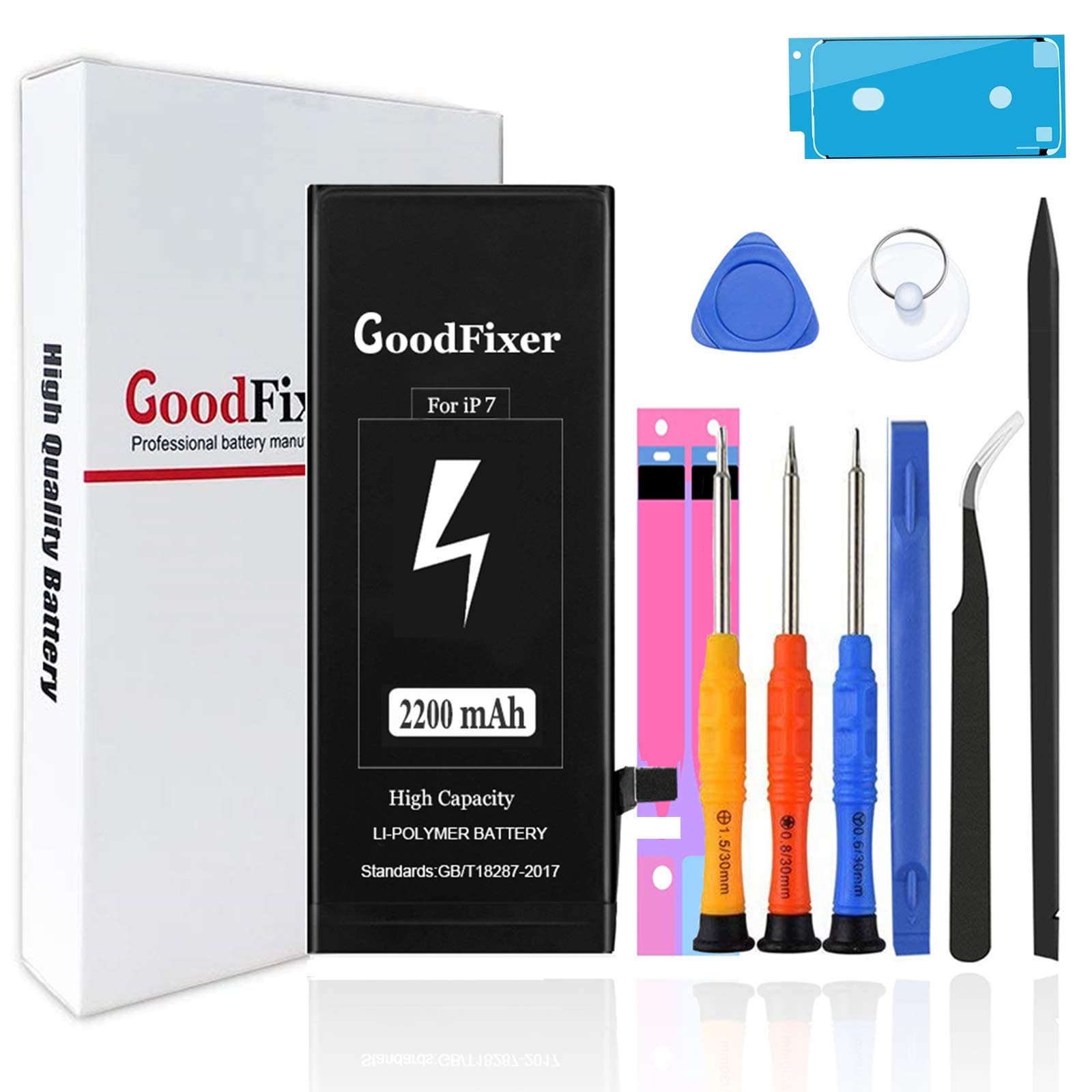 for iPhone 7 Battery Replacement Kit, Not 7Plus, 2200mAh High Capacity Battery, with Full Repair Tools, Two Adhesive Strips & Instructions, New 0 Cycle Replacement Battery