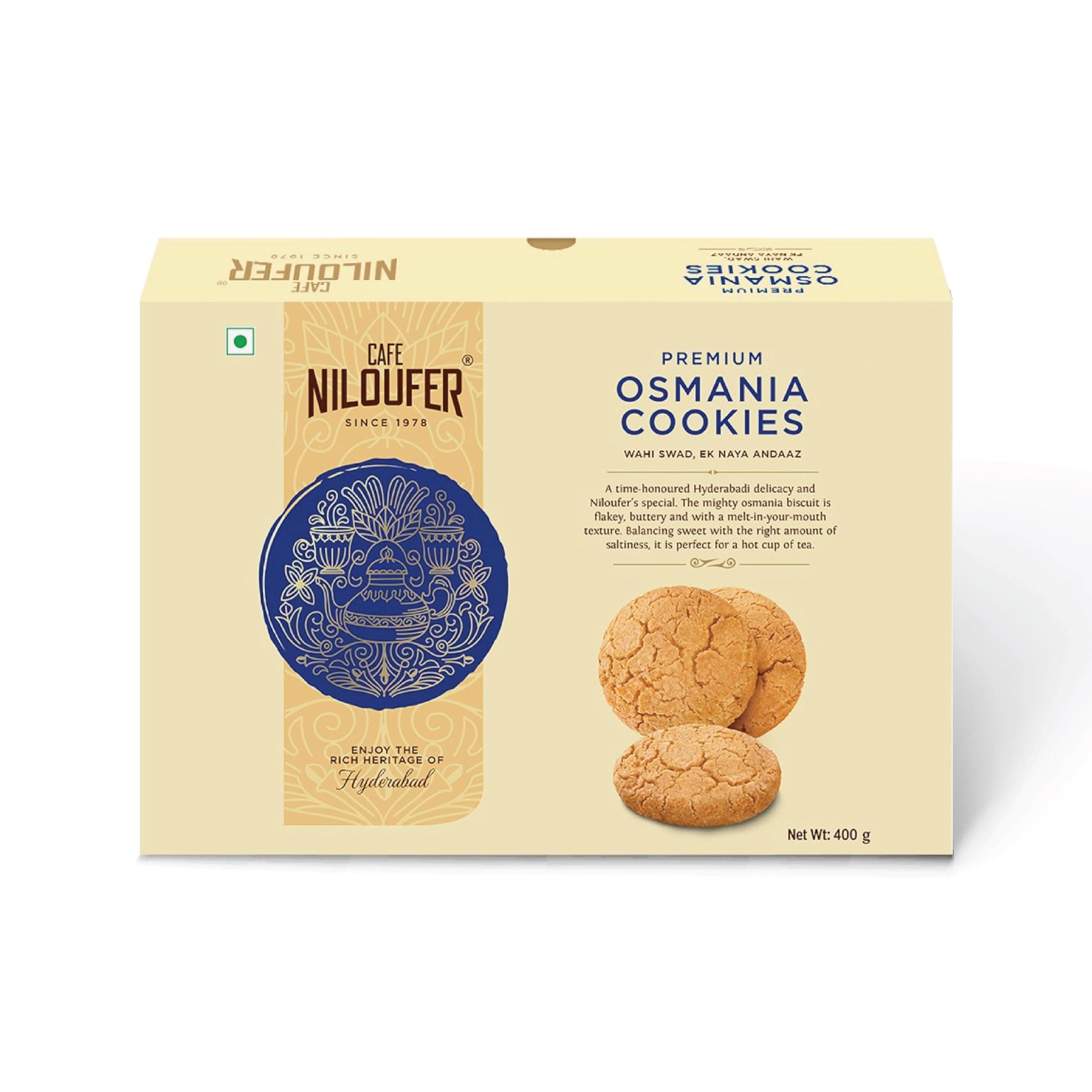 Cafe Niloufer Osmania Biscuits Premium Pack 400g | Buttery, Sweet & Salty Cookies | Authentic Hyderabadi Taste | Favorite Tea-Time Snack