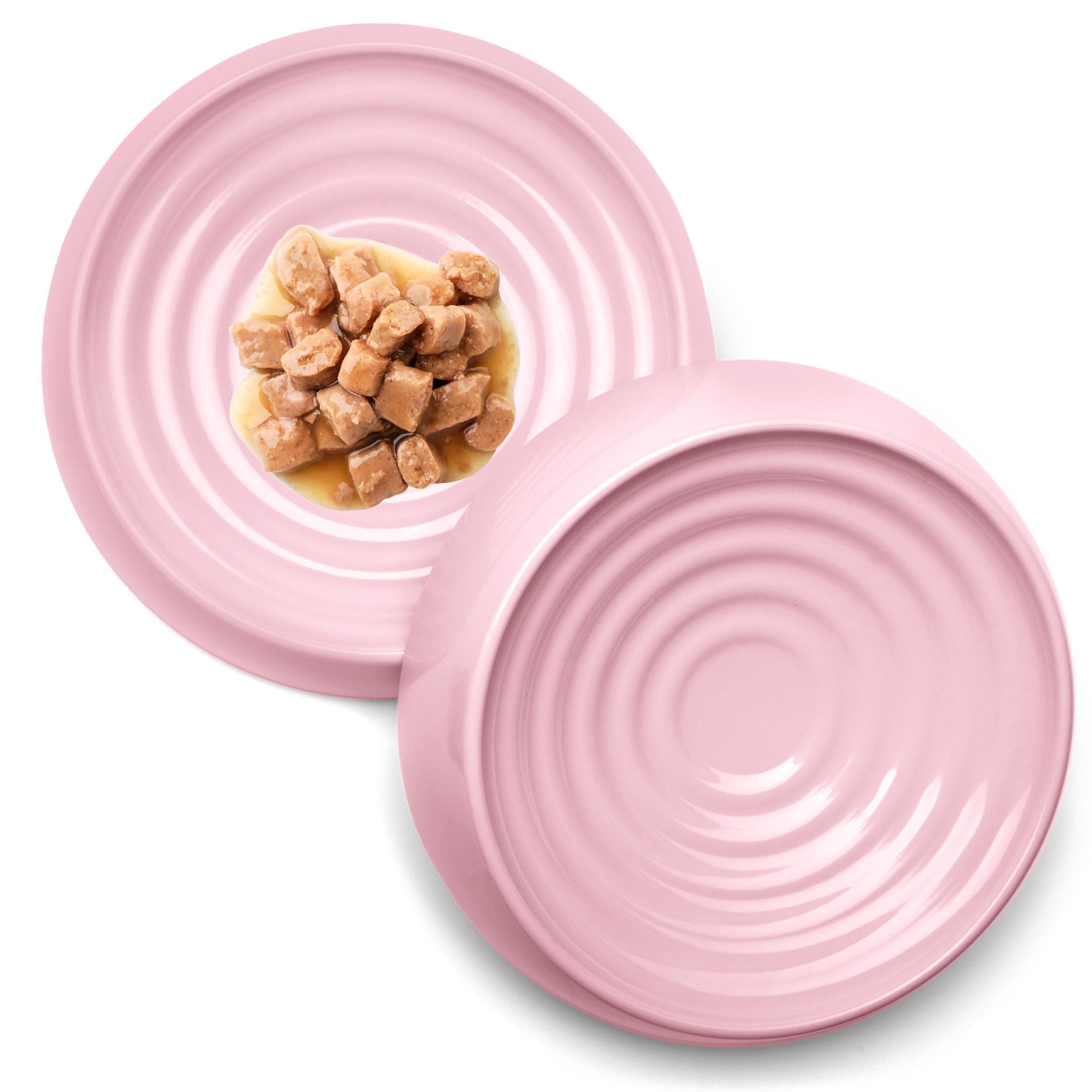 Cat Bowls, Whisker Friendly Food Bowl for Indoor Cats, Reliefs Whisker Fatigue, Wide Kitten Dish, Non Slip Pet Dishes, Shallow Pet Plates (Pink, (Pack of 2))