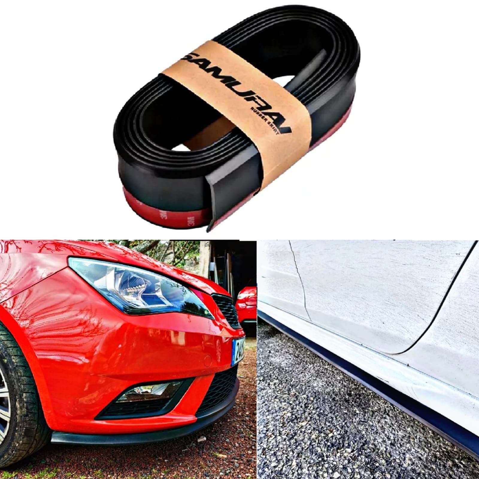 SARTE Car Front Lip Spoiler Exterior Soft Rubber Skirt | Front Bumper Protector Lip | Black Car Body Kit Bumper Lip Side Skirt Rubber Compatible with All Cars Set of 1 (2.5 Meter)