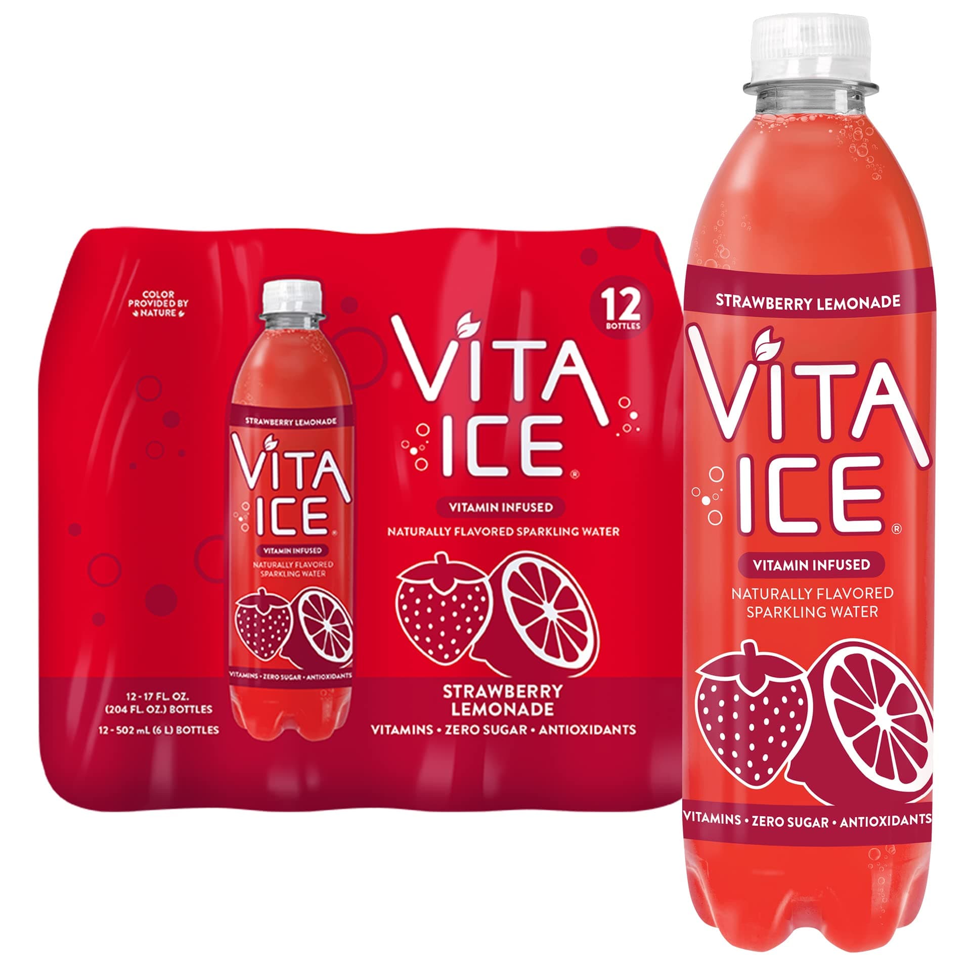 Vita Ice Strawberry Lemonade, 12 Pack, 17 oz. Bottles