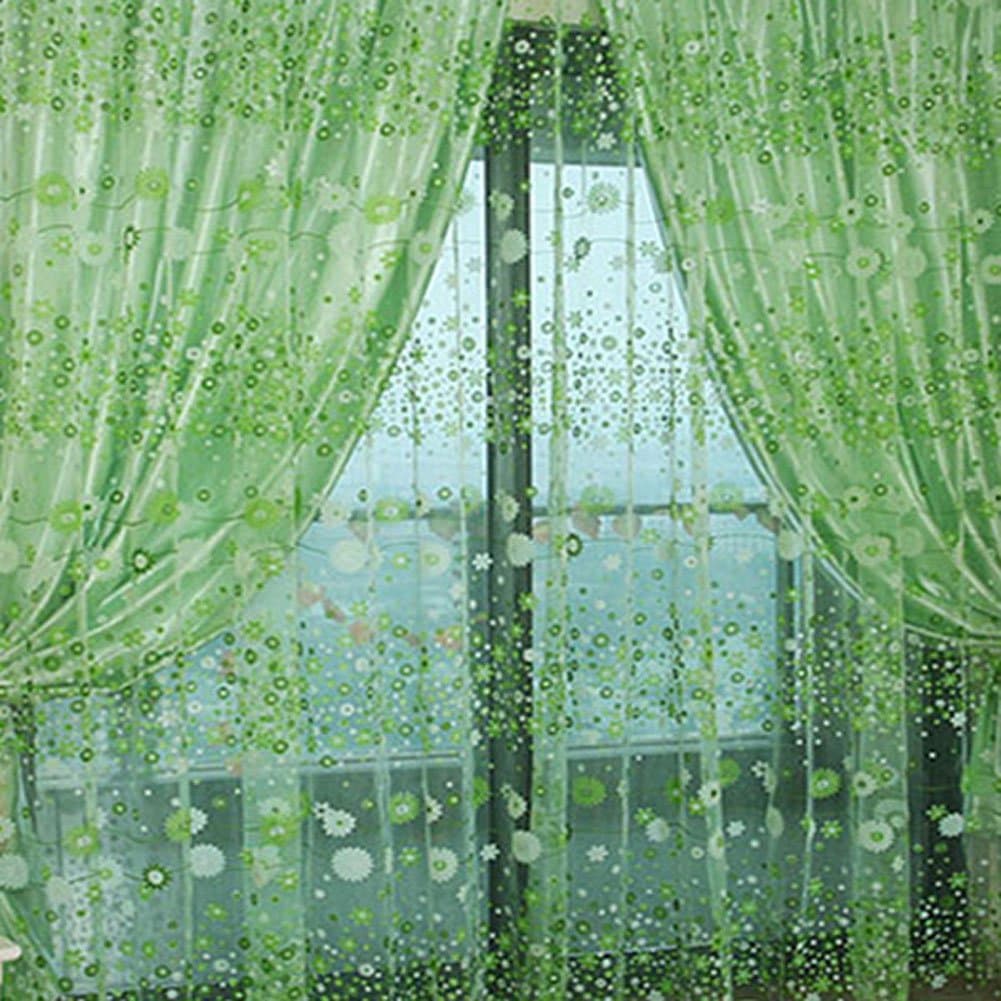 PanDaDa Floral Sheer Voile Curtain Drape Panel Tulle Valances Green