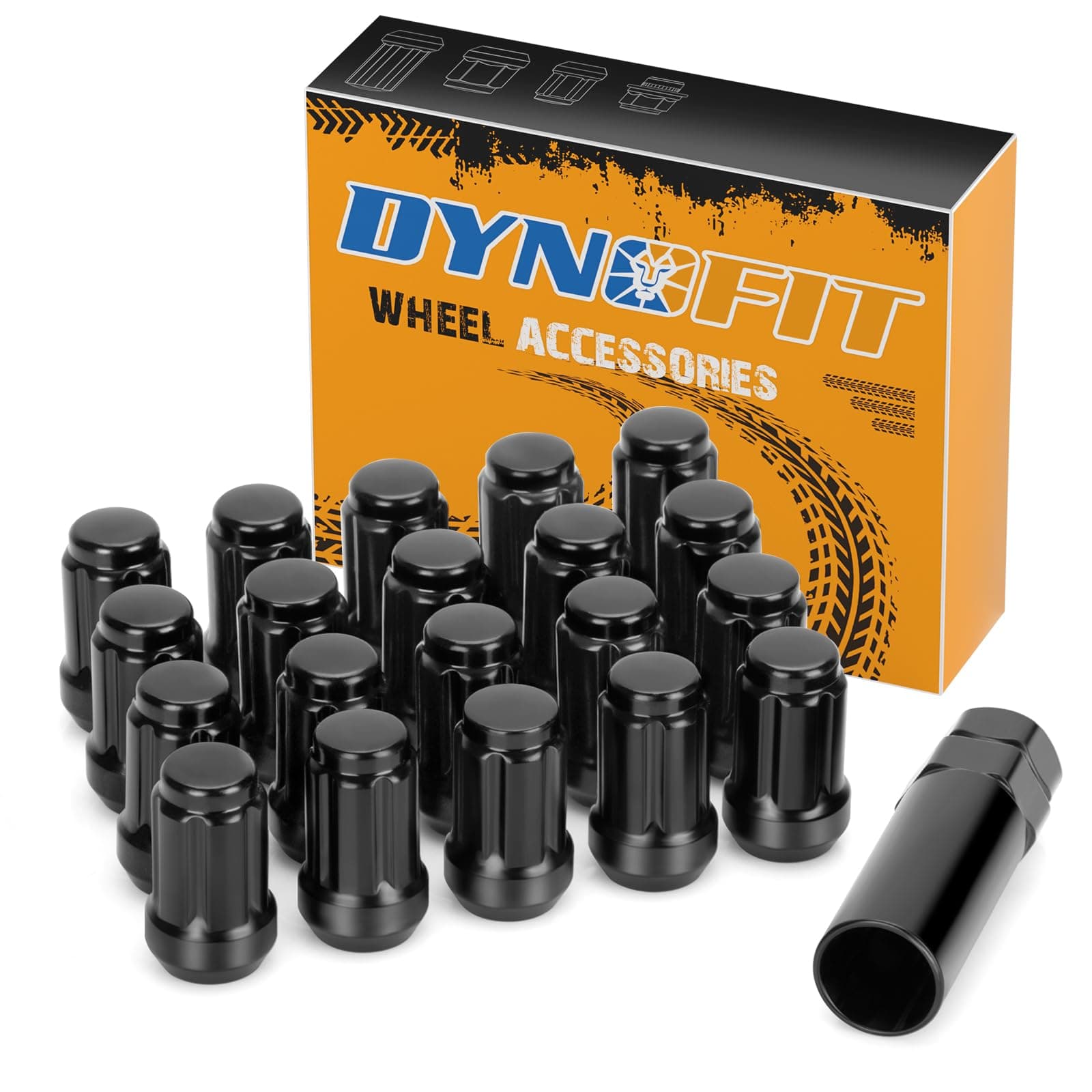 Dynofit 12mmx1.5 Wheel Lug Nuts 20x Black Lug Nuts Conical/Cone Bulge Seat, Closed End 6 Spline Duplex Aftermarket Nuts 20pcs M12x1.5 with 2 Socket Keys Fits Honda Acura Toyota Lexus