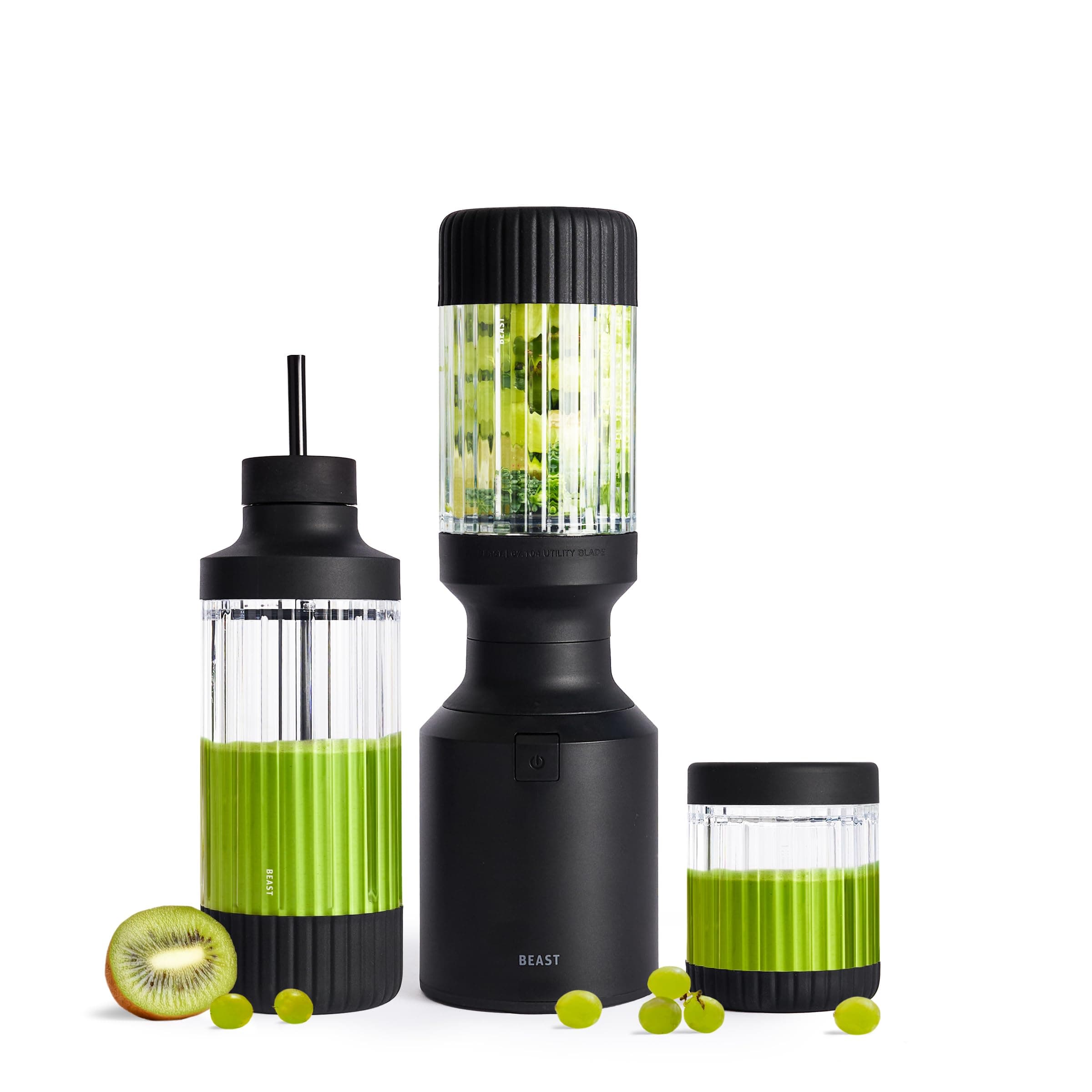 Beast Mighty 850 Plus | Premium Compact Personal Blender | Smoothies, Shakes, Dressings, Sauces | Blends Ice and Frozen Fruit | New XL Vessel | Extra Vessels, Lids and Straws | 850W (Carbon Black)
