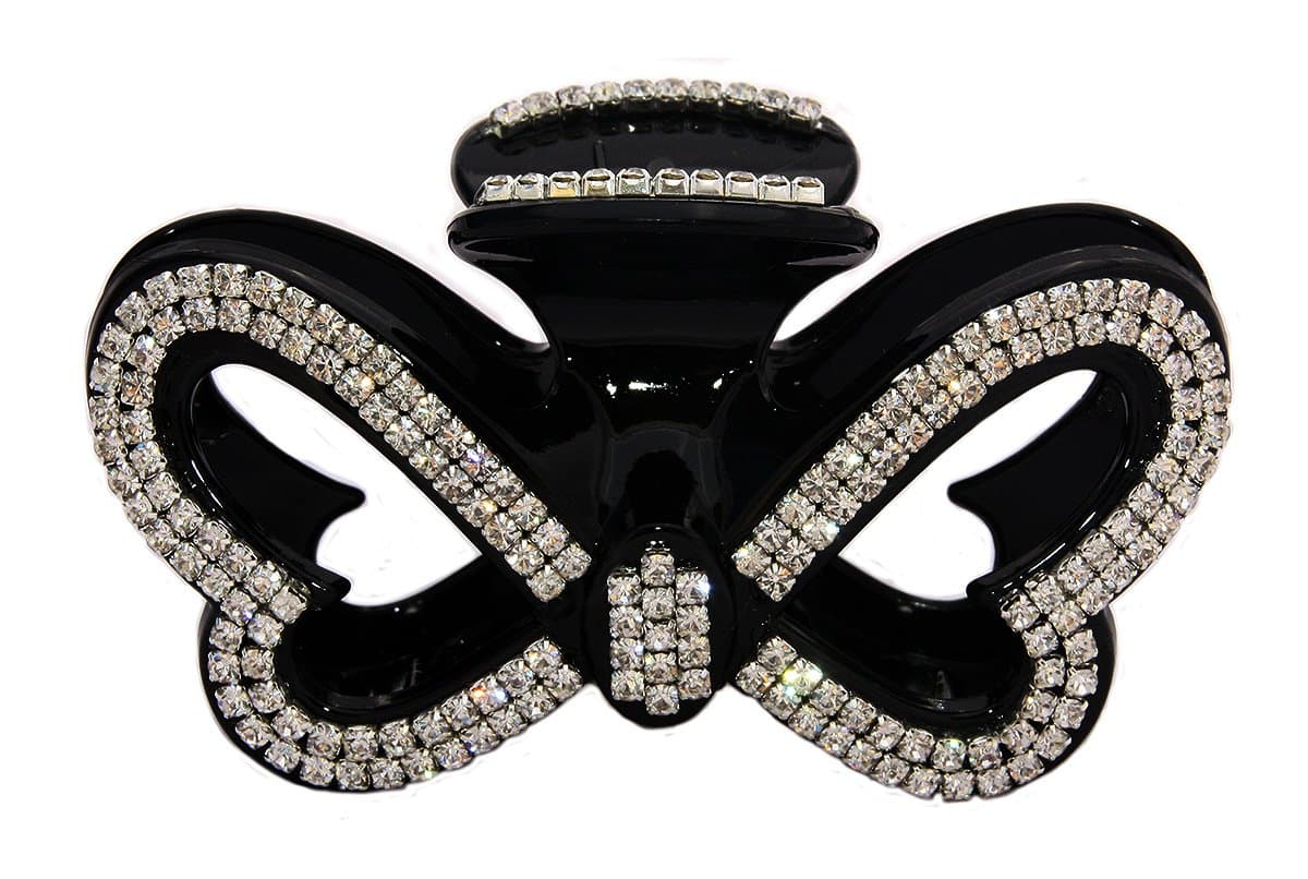 JCPeniel Large Butterfly Fancy Good Quality Rhinestones Claw Clip Jaw Clips For Thick Hair,One size,Black