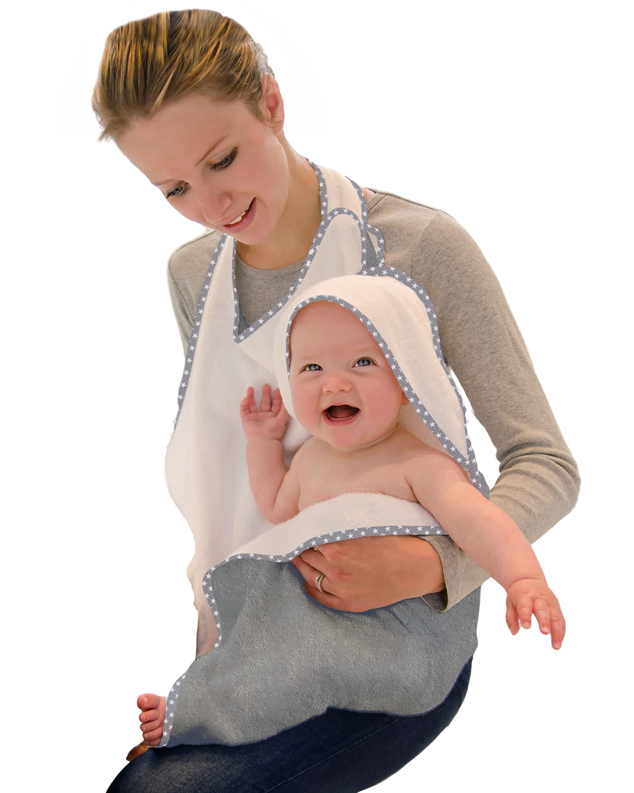 Cuddledry Hands Free Baby Bath Towel | Luxuriously Soft Cotton & Viscose Derived from Bamboo Hooded Baby Towel | Apron Towel for Safe Babies Bathtime | Perfect Newborn Gift | Gray