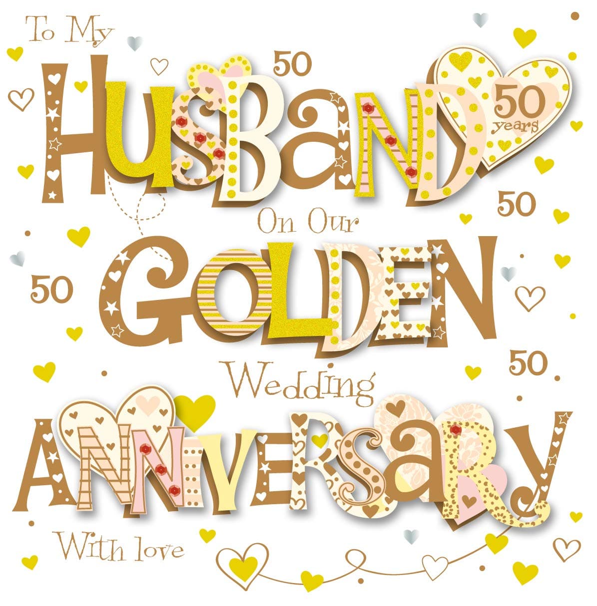 Husband Golden 50th Wedding Anniversary Greeting Card 8" Square Handmade Cards