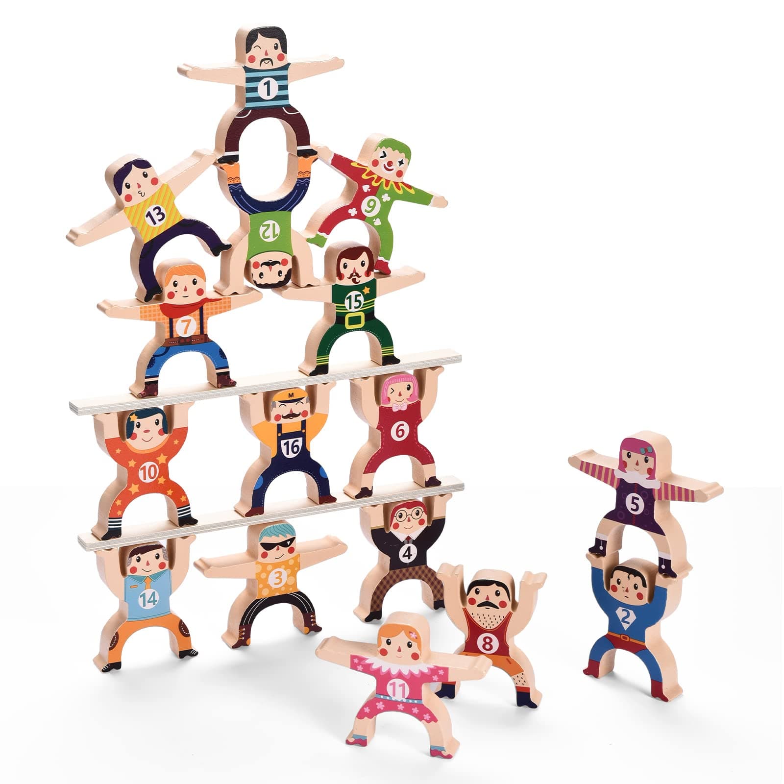Wooden Stacking Toys,16Pcs Circus Hercules Acrobatic Troupe Interlock Toy,Balancing Building Blocks Game Toddler Puzzle Toys,for 3 4 5 6 Years Old Kids Adults