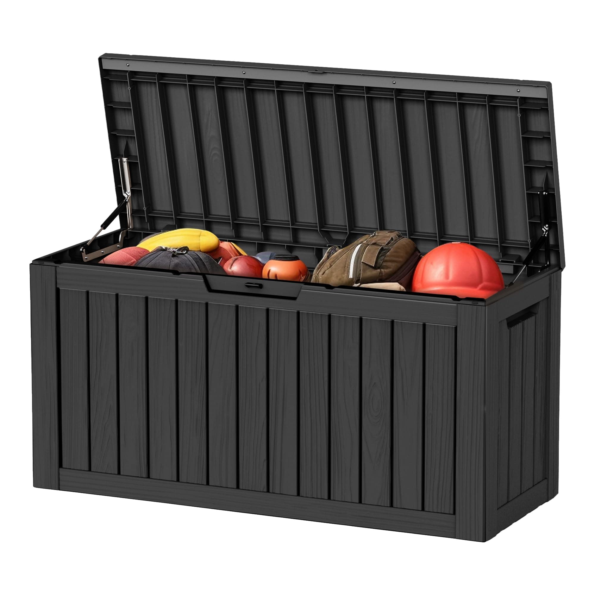 ROJIK Outdoor Storage Housing Deck Box - Waterproof Patio Furniture, Garden Tools, Cushions, Pool Accessories Storage Large Waterproof Resin Box with Capacity (Black, 80 Gal)