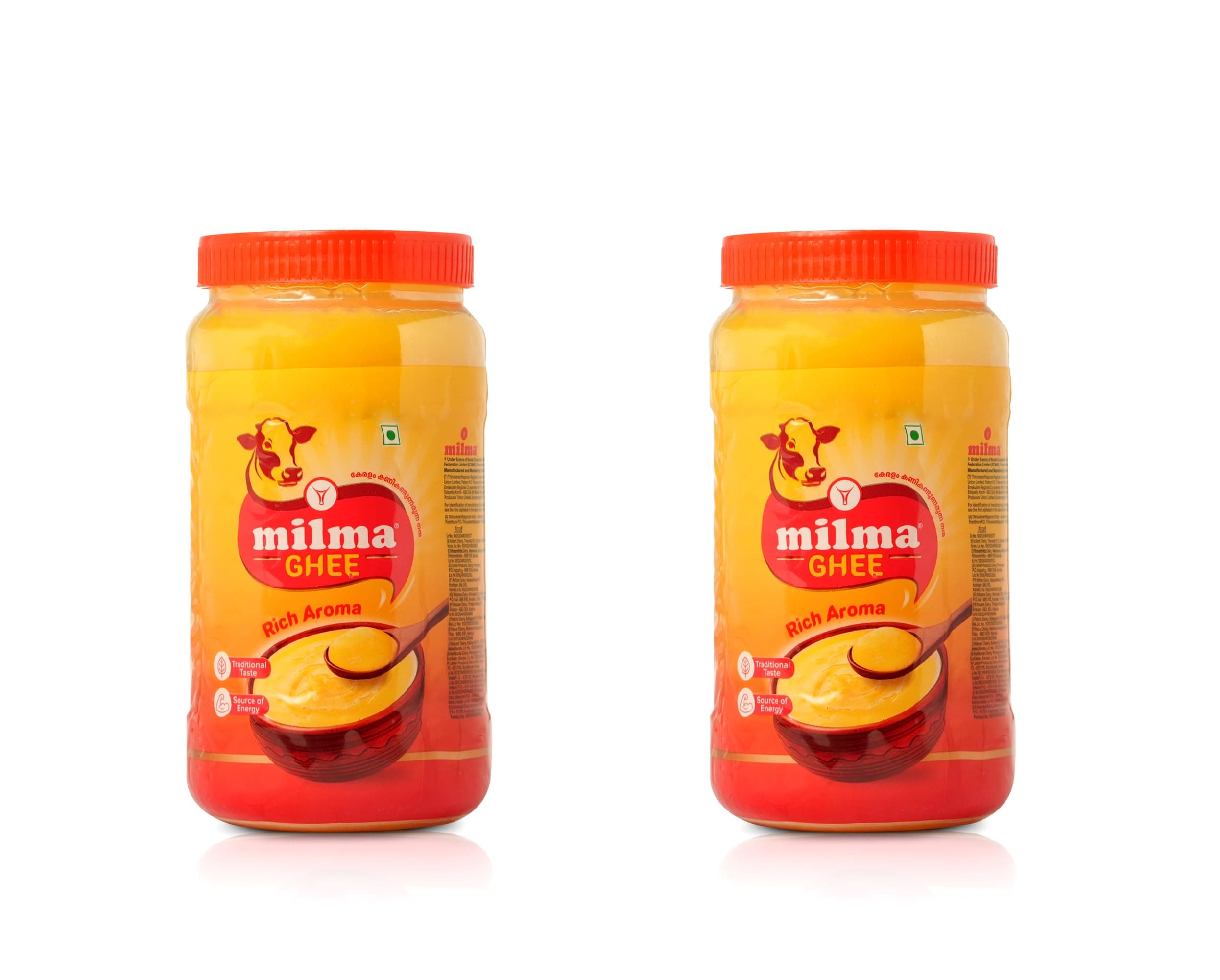 Milma Pure Cow Ghee, 1 Litre (Pack of 2, 500ml Bottles) | Rich Aroma & Danedar Texture | 100% Pure Ghee for Cooking & Puja