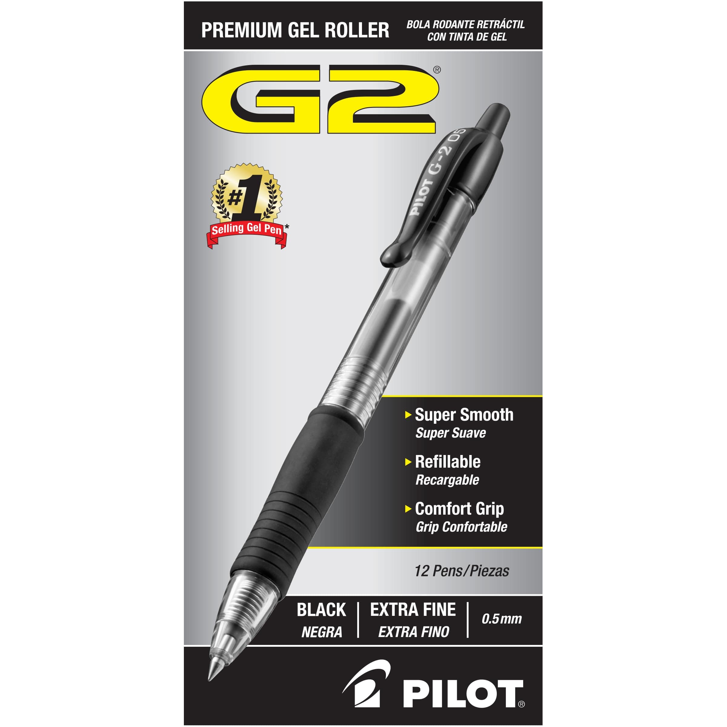 G2 Retractable Gel Roller Ball Pen with 0.5mm Extra Fine Point, Black Ink, 12-Pieces (31002)