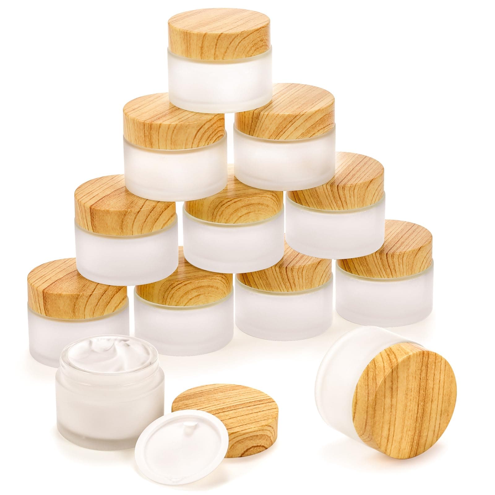 ZENFUN 16 Pcs Glass Cosmetic Containers 1.7 Oz/50ml Empty Sample Jars with Plastic Lid, Travel Pots with Lid, Small Makeup Sample Jars, Refillable Travel Jars for Cream, Lotions, Lip Balm