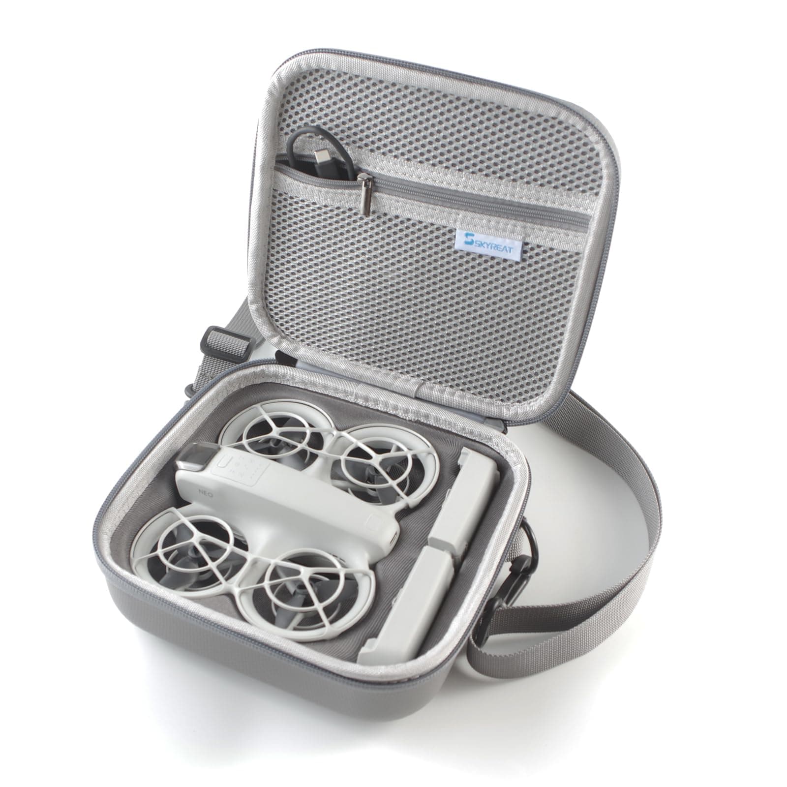 SKYREAT Neo Case, Portable PU Leather Small Shoulder Bag for DJI Neo Drone and Batteries Accessories, Grey, Compact Small Carrying Case