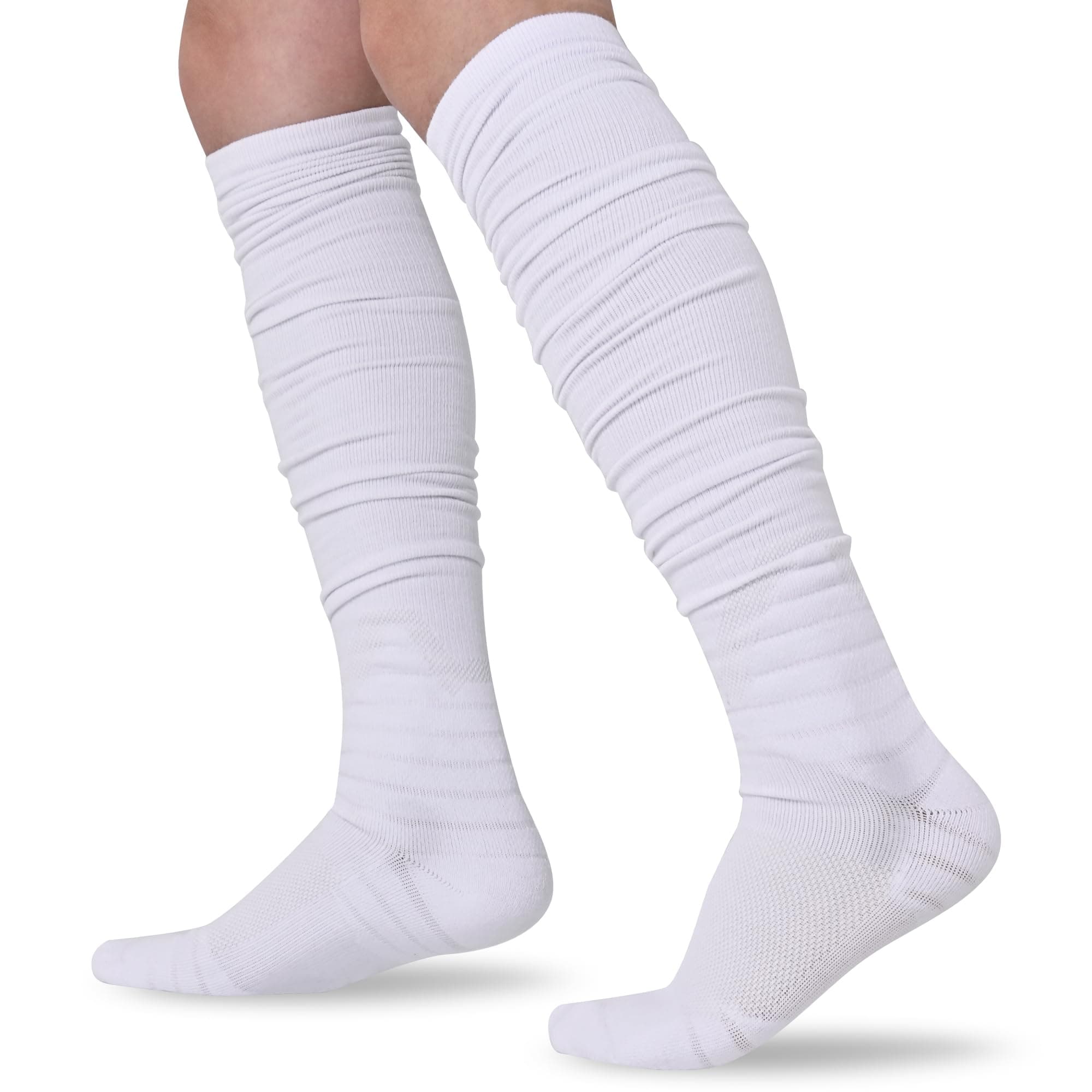 IRAMY Scrunch Football Socks Ultra Long 1 Pack/2 Packs Combed Cotton With Ankle Support Padded Knee High Socks Youth Adult