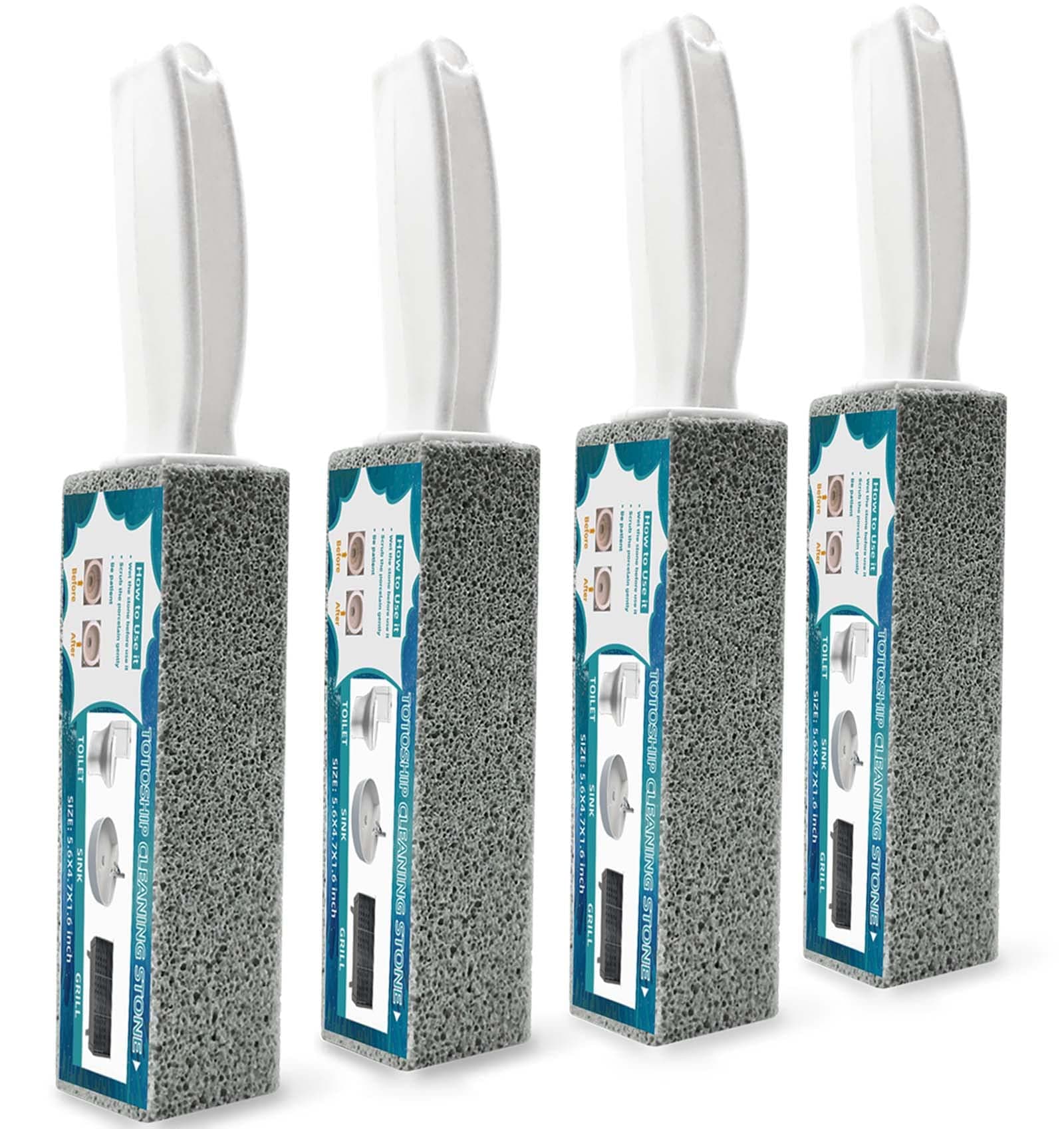 Pumice Stone for Toilet Cleaning with Handle Toilet Stone, Removing Hard Water Rings for Toilet Bowl Pool Bathtub, 4 Pack