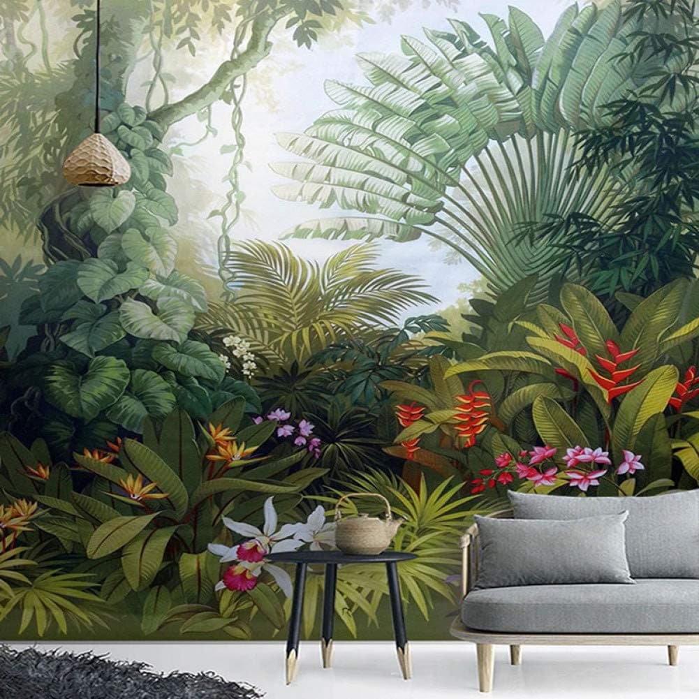 HUANG YA HUI Murals Custom Mural Wallpapers Style Retro Tropical Rain Forest Plant Scenery Photo Wall Painting Murals Living Room Wallpaper