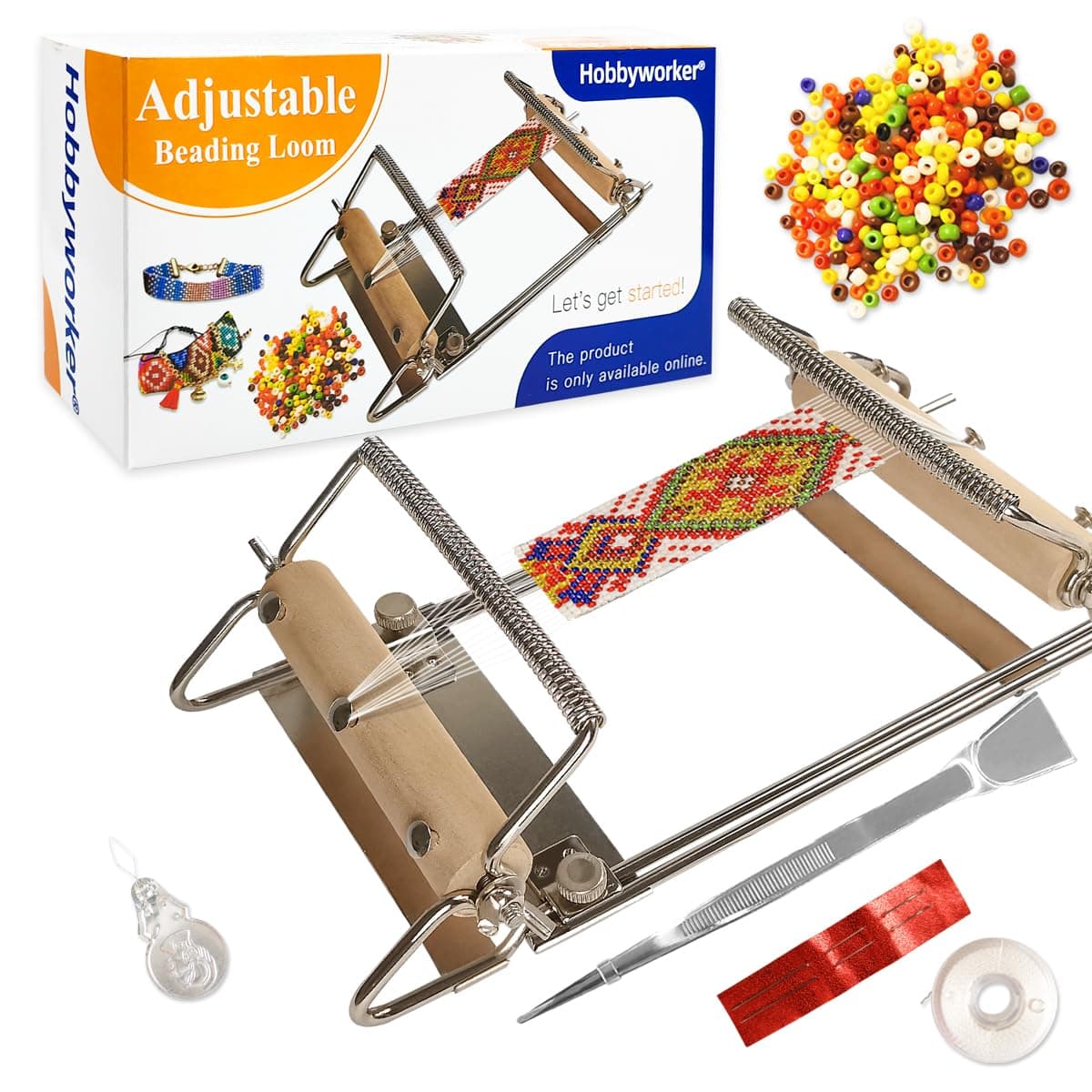 hobbyworker The Third Generation Beading Loom Kit with Seed Beads, Bead Needle,Thread,Needle Threader and Instruction Manual,Bead Looms for Adult Jewelry Beading Supplies
