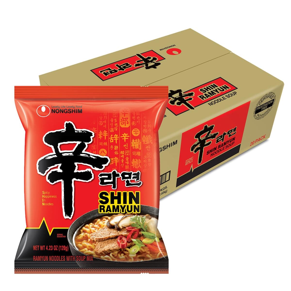 NongShim Shin Ramyun Noodle Soup, Gourmet Spicy (Pack of 20)