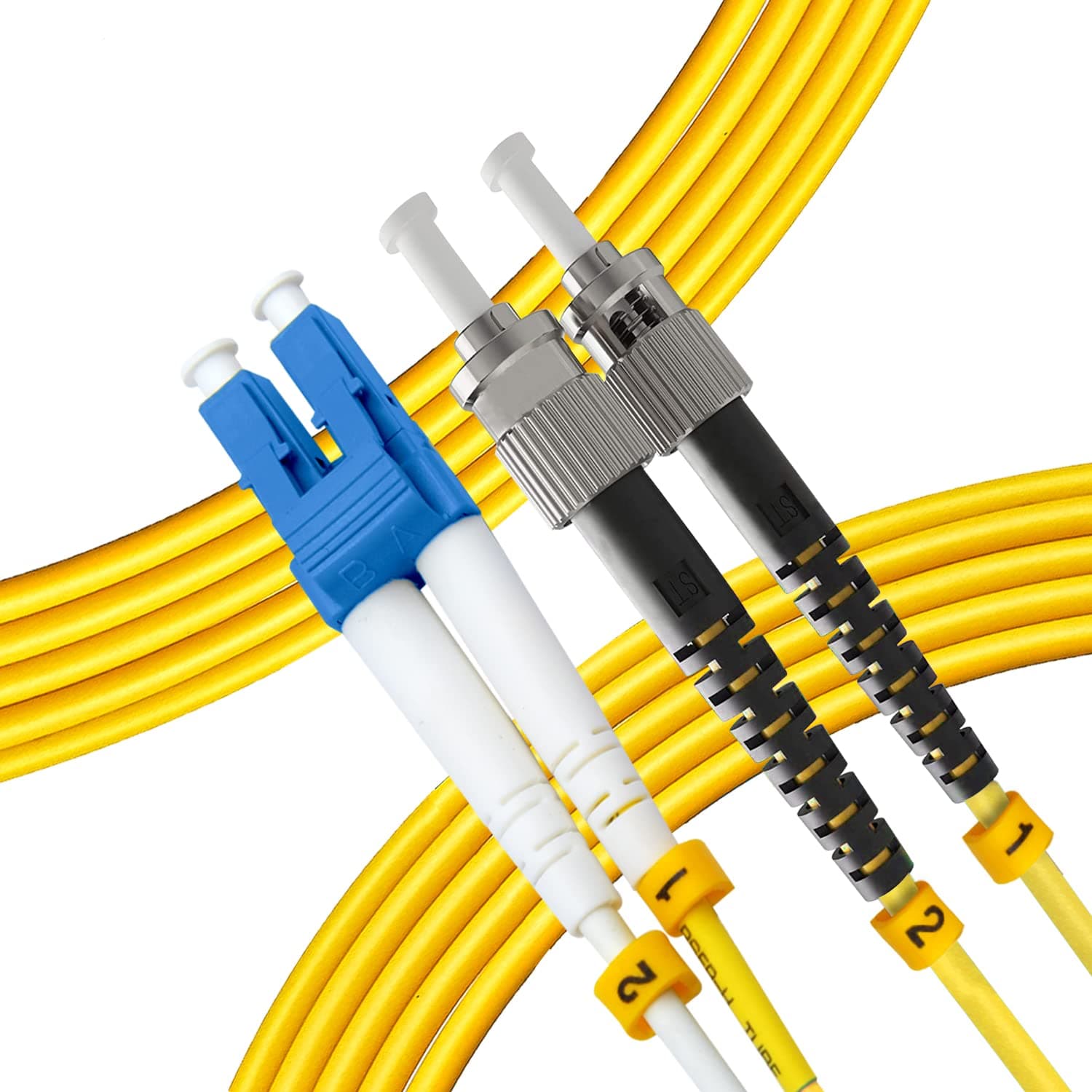 NewYork Cables™ 3M OS2 LC to ST Fiber Patch Cable | Single Mode Duplex Corning 9/125 ST to LC Jumper Cord | High Speed LC ST Fiber Optic SMF 3 Meter (9.84ft) | ST-LC Singlemode Network Cable (Yellow)