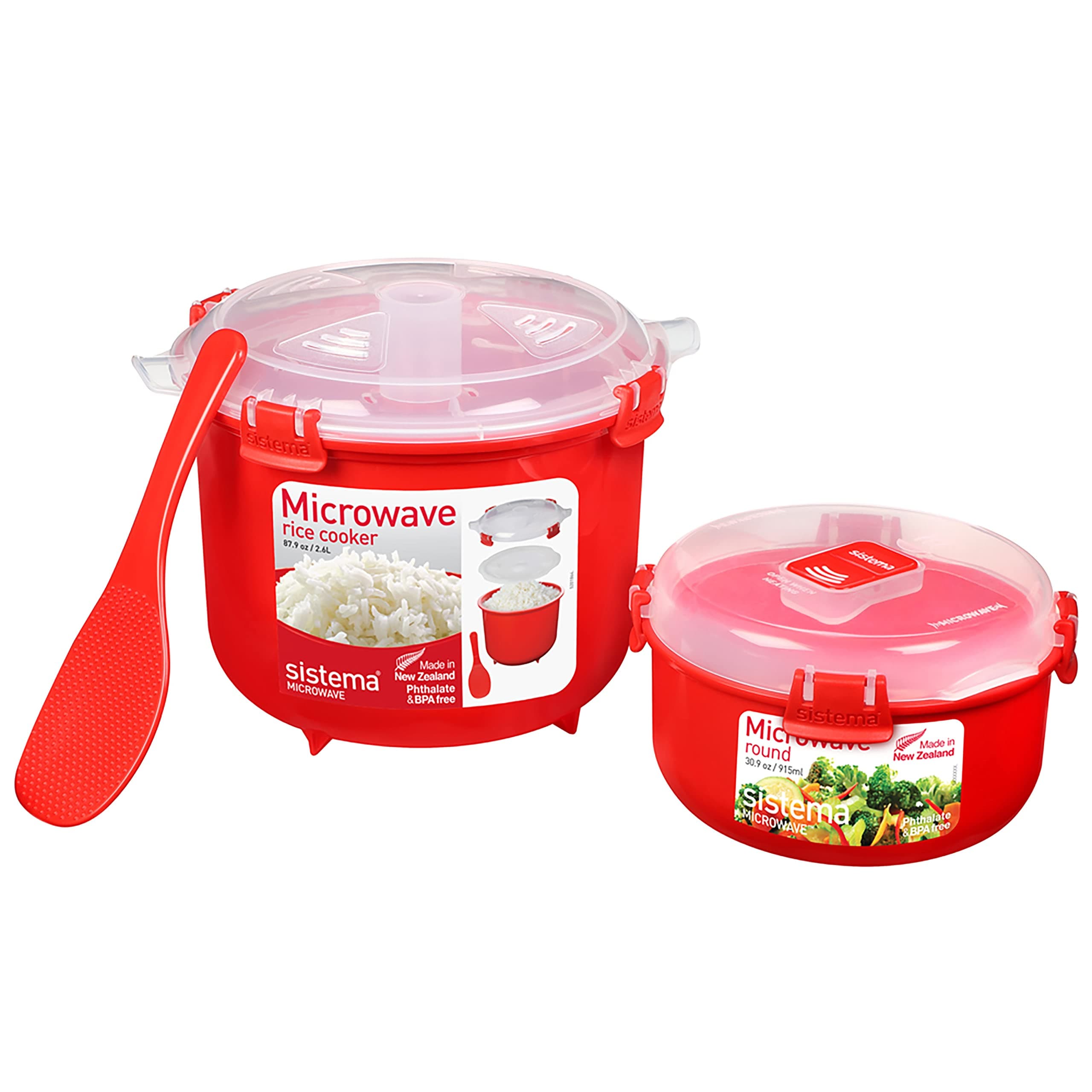 Microwave Rice Cooker & Round Microwave Food Container Set | 2.6L915ml | Food Containers with Steam-Release Vents | BPA-Free | 2 Count