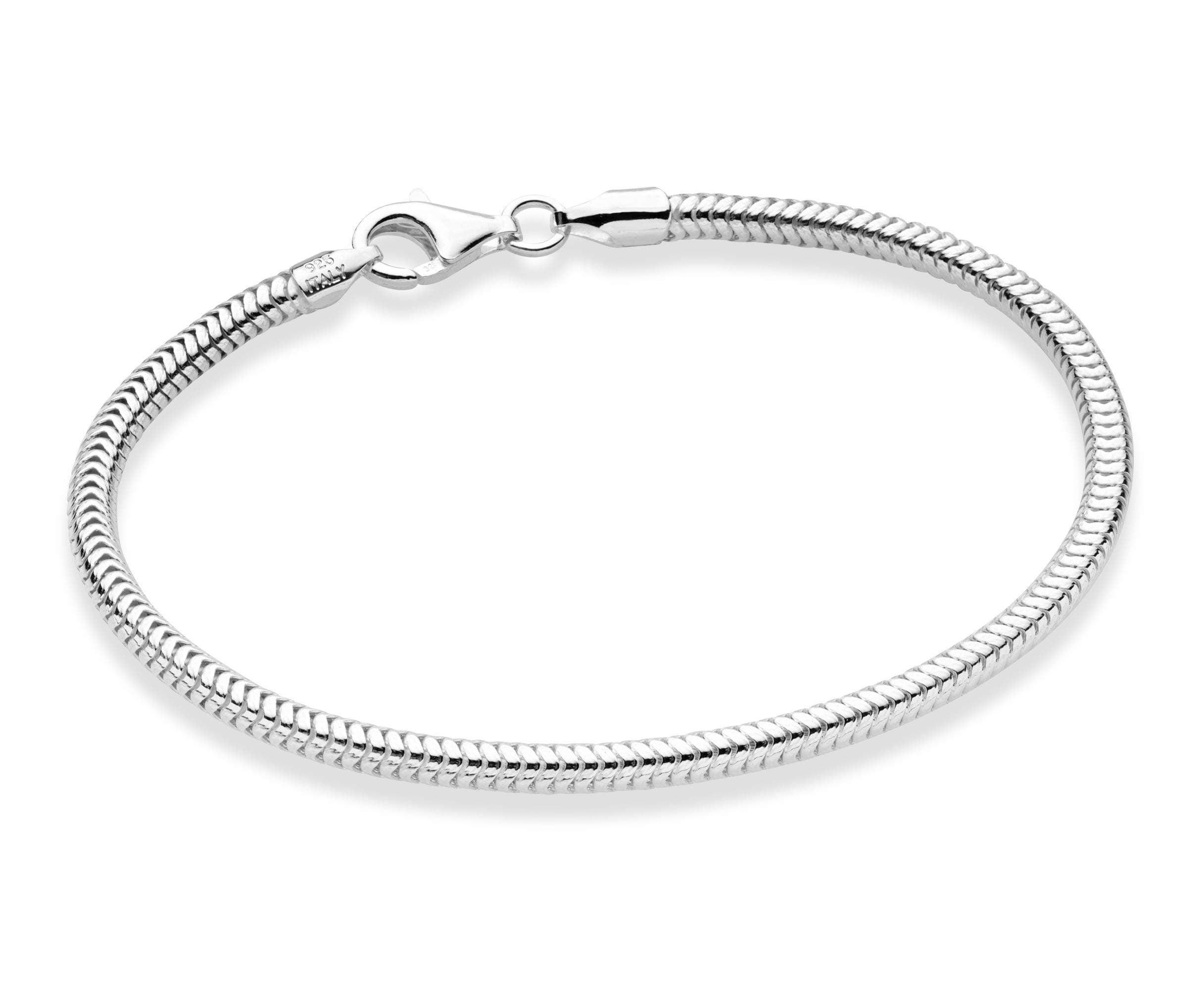 Miabella Solid 925 Sterling Silver Italian 3mm Snake Chain Bracelet for Women Men Charm Bracelet Made in Italy, 8 Inch, Sterling Silver, Gemless, Silver, Gemless