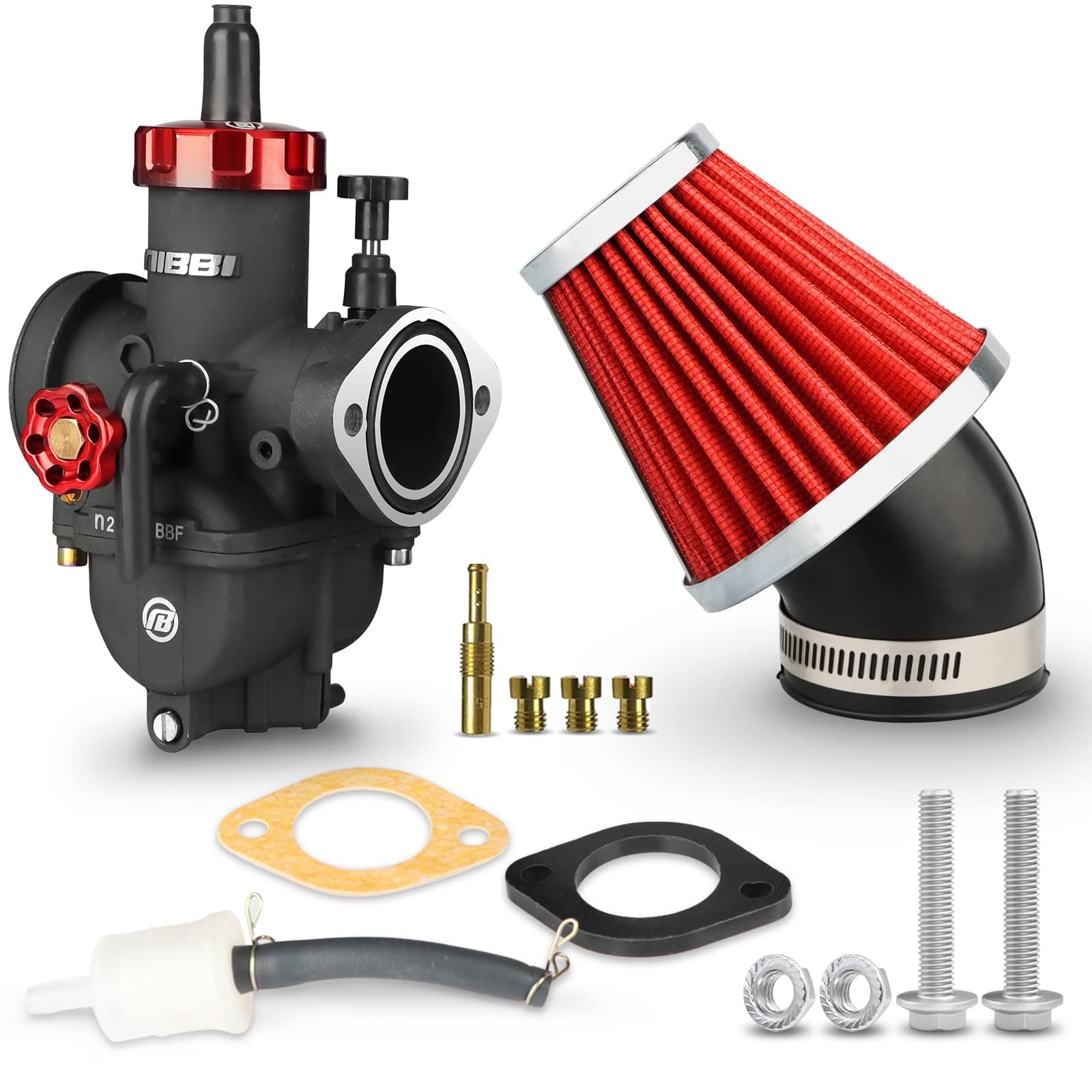 NIBBI PE28 Carburetor with 48mm Air Filters Kit,PE28mm FL Motorcycle Carb Fit for 200cc-250cc Dirt Bike Pit Bike Apollo TaoTao Lifan Kayo Honda SSR Motor