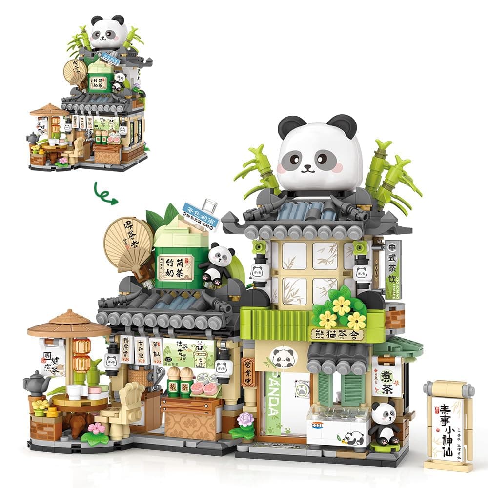 City Tea Shop Building Blocks Set, 860pcs Mini Bricks Construction Toy Street View Building Blocks Toys for Boys Girls