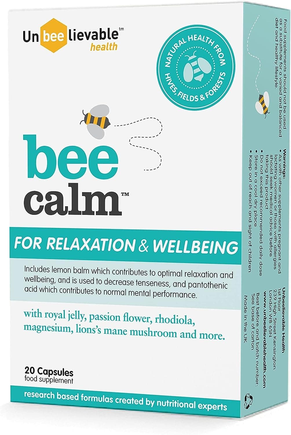 Health Bee Calm Relaxation and Wellbeing Support - Created by Nutritional Experts – Help Increase Resistance to Stress – Plant Based & Gluten Free (Single Pack)
