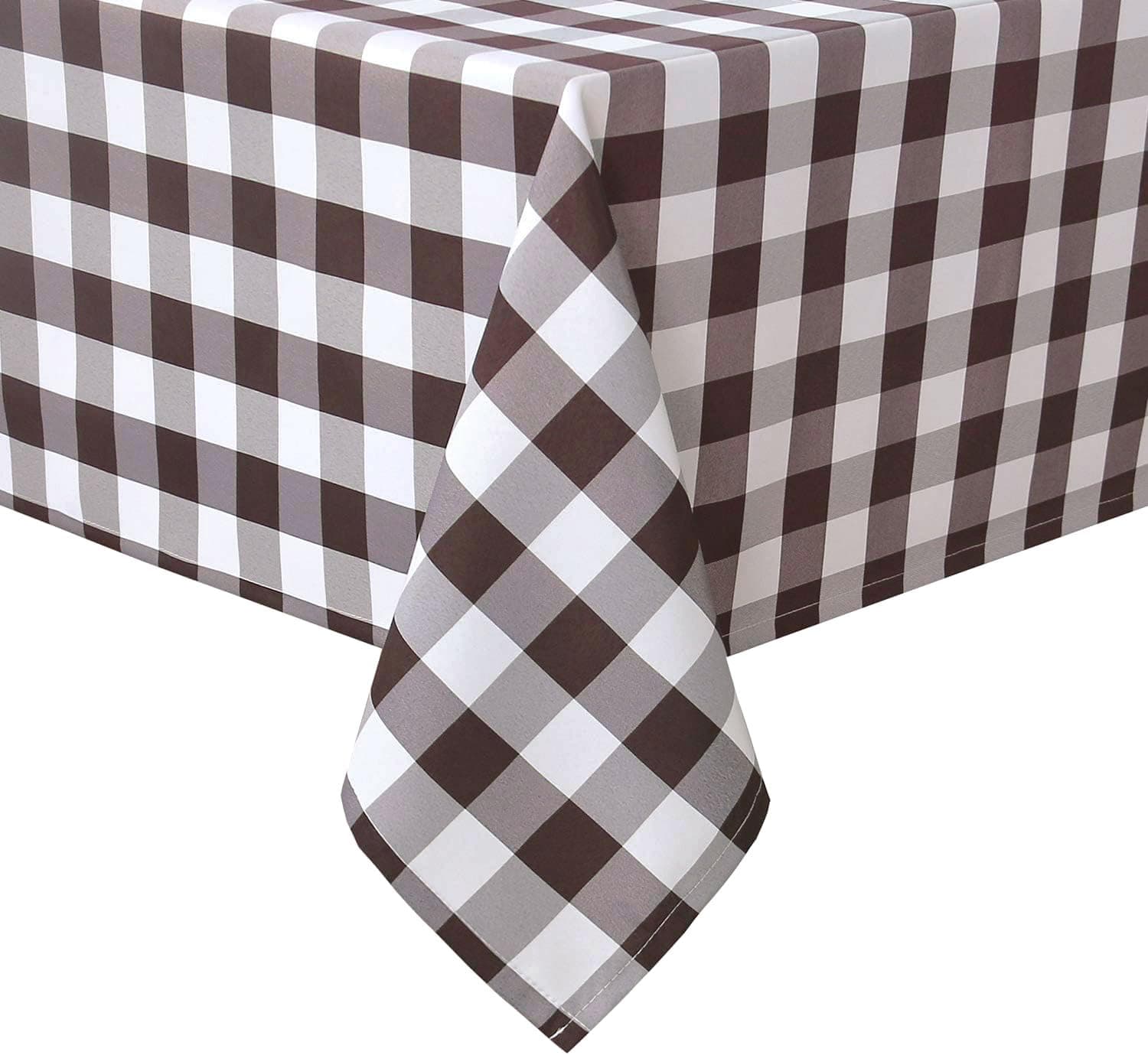Hiasan Checkered Tablecloth Rectangle - Stain Resistant, Waterproof and Washable Table Cloth Gingham for Outdoor Picnic, Holiday Dinner, 60 x 120 Inch, Coffee and White