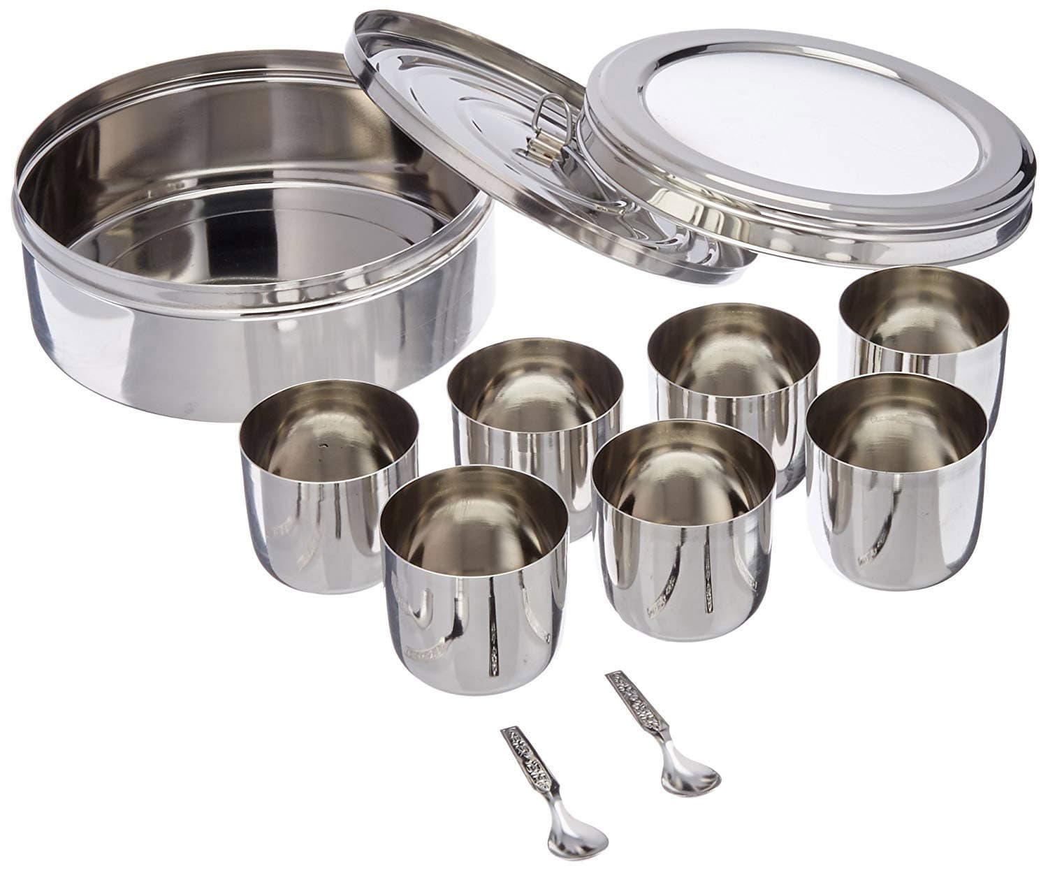 Big Transparent Spice Container Masala Box with lid,Stainless Steel Masala Dabba,Spice box,indian masala dabba with 7 containers,spices box container,Daimeter :22 cm,Height :8 cm