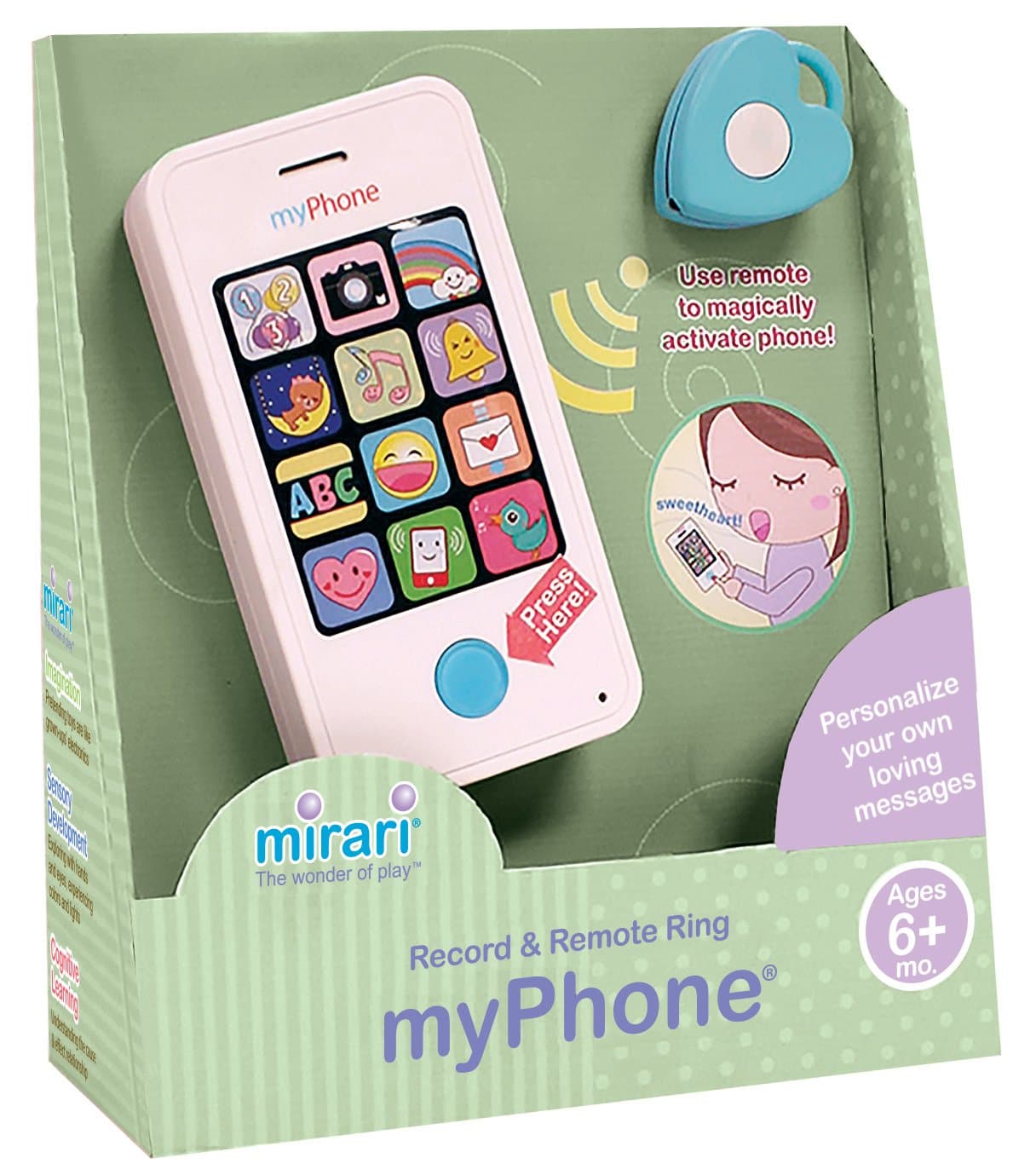 Mirari myPhone Toy Phone for Babies/Toddlers Ages 6 Months and Up--Record Personalized Messages and Use Remote to Magically Make it Ring!