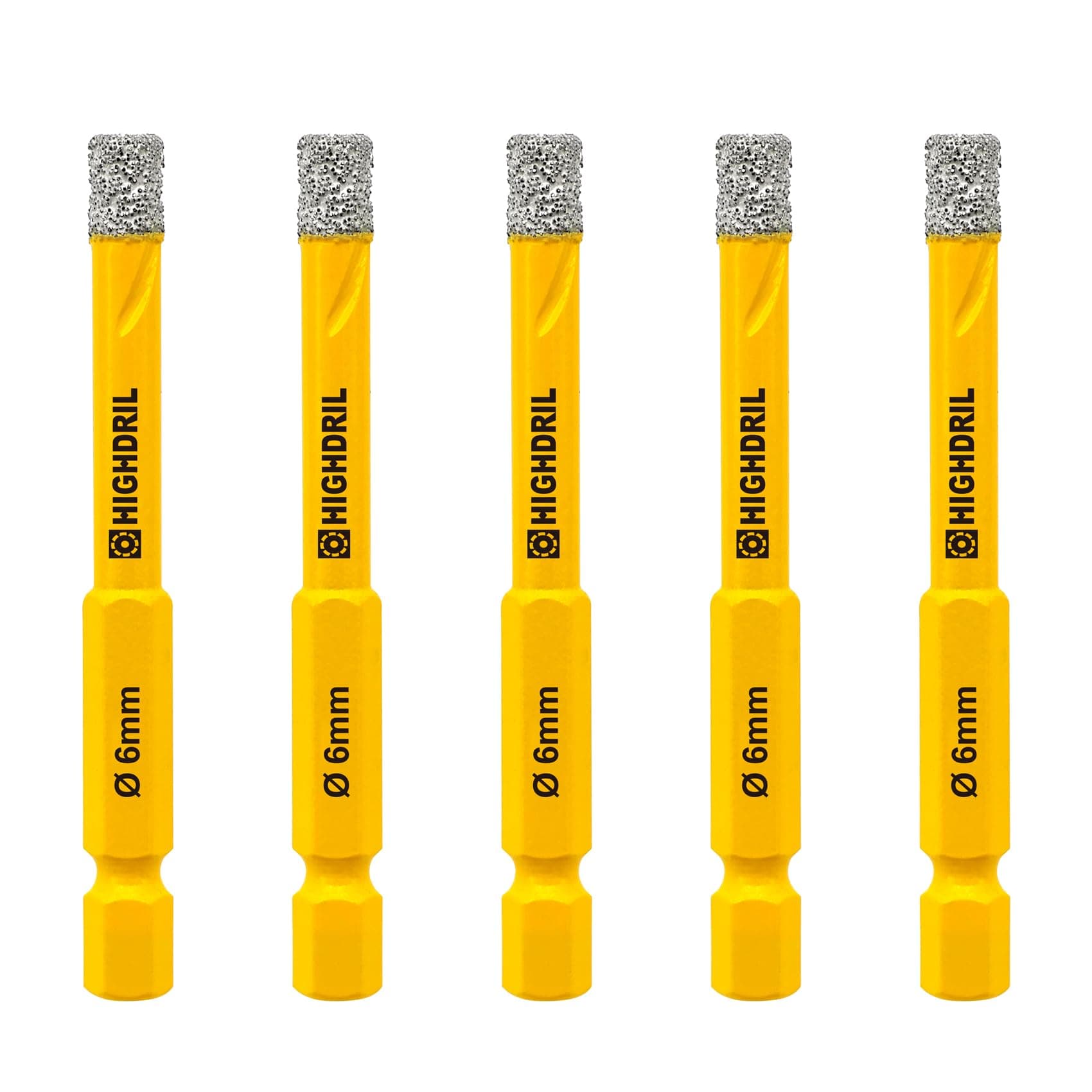 HIGHDRIL Dry Diamond Drill Bits 5Pcs 6mm 1/4" with Quick-fit Hex Shank for Granite Marble Porcelain Tile Ceramic