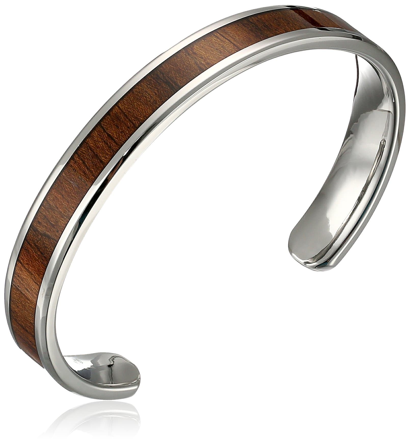 Amazon Collection Men's Stainless Steel Wood Inlay Cuff Bracelet