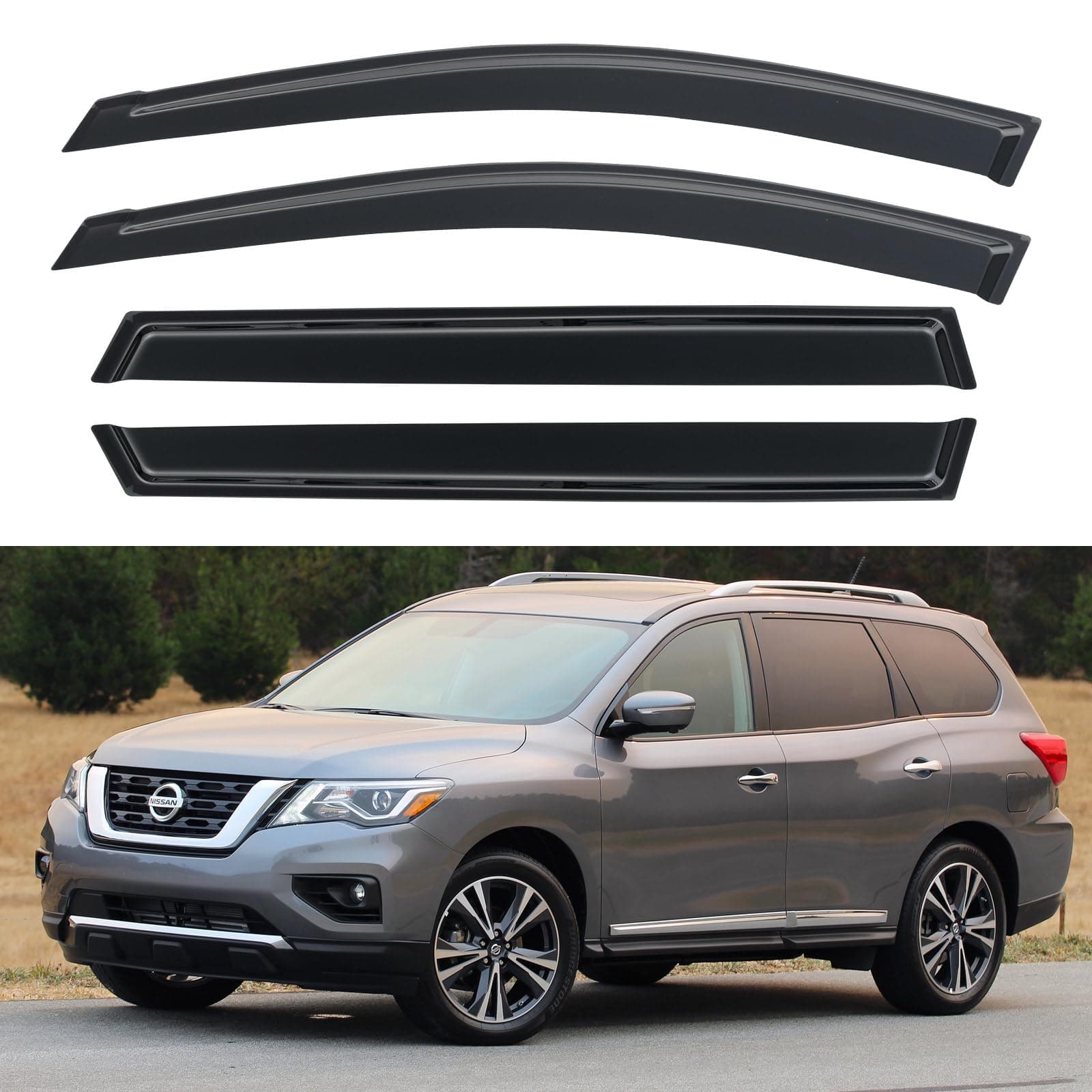 Window Visors Rain Guards for 2013-2021 Nissan Pathfinder, Out-Channel Window Vent Wind Deflectors Visors Shades for 13-21 Pathfinder S SV SL Platinum