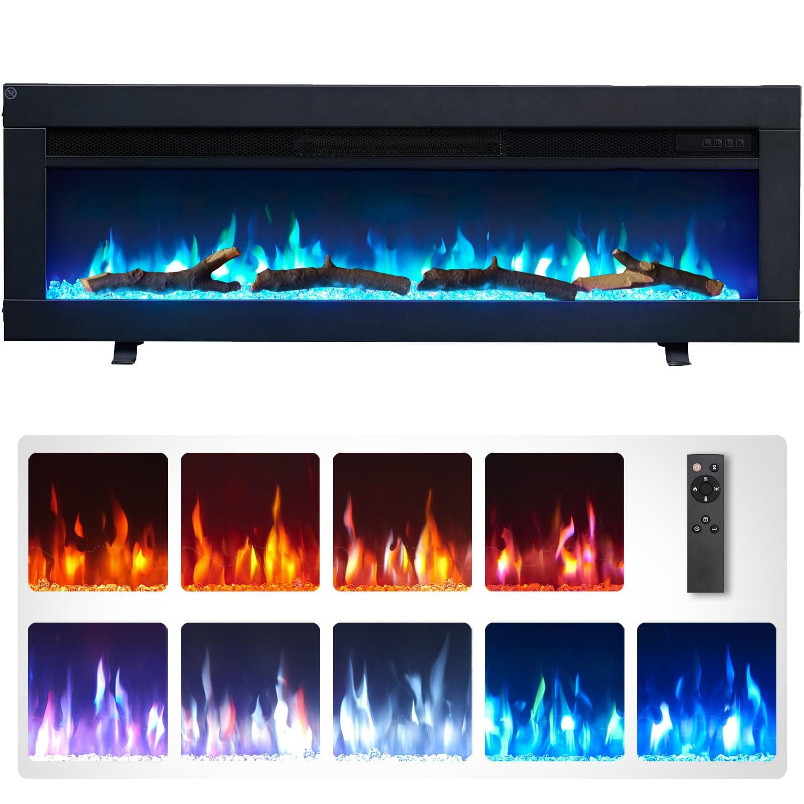 Dilton 40"/102cm 3 in 1 Electric Fireplace with logs, Freestanding, Wall Mounted, Recessed, 9 Colour Flame Effect, Media Wall Compatible, 900W - 1800W Heater, Remote Control