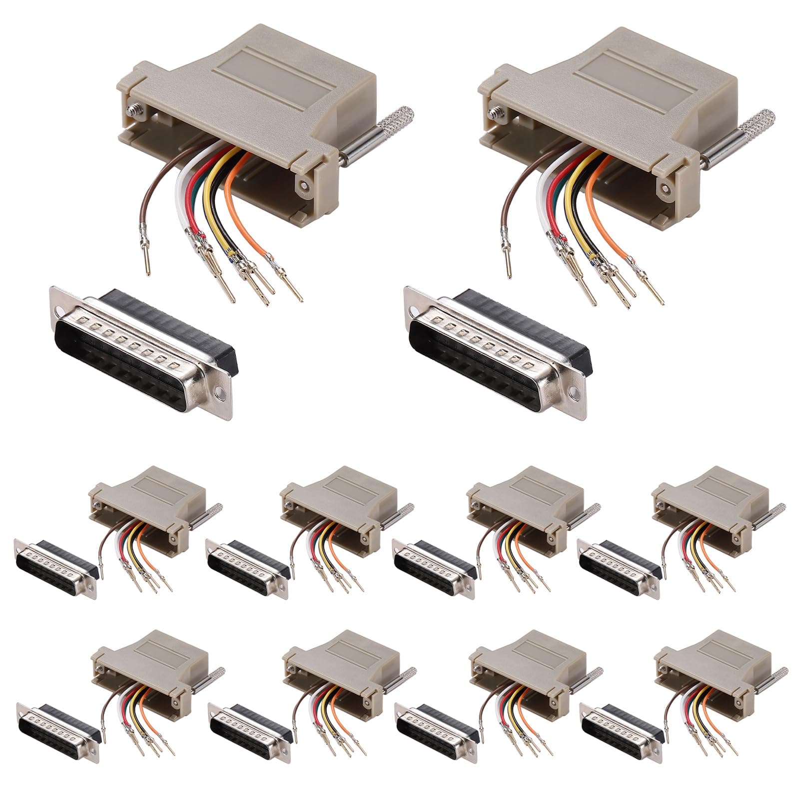 10PCS DB25 Male Ethernet Adapter, 25 Pin Serial Port Male to RJ45 Ethernet LAN Extend Modular Converter, M/F