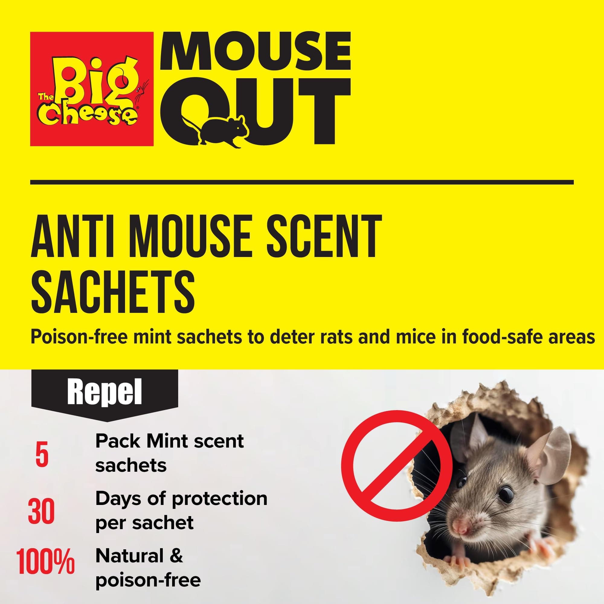 The Big Cheese Rodent Repellent Sachets Brown (5 Pack) | Natural & Long-Lasting Mouse & Rat Deterrent for Home & Outdoor Use | Safe & Effective Pest Control | Easy-to-Use, Non-Toxic Solution