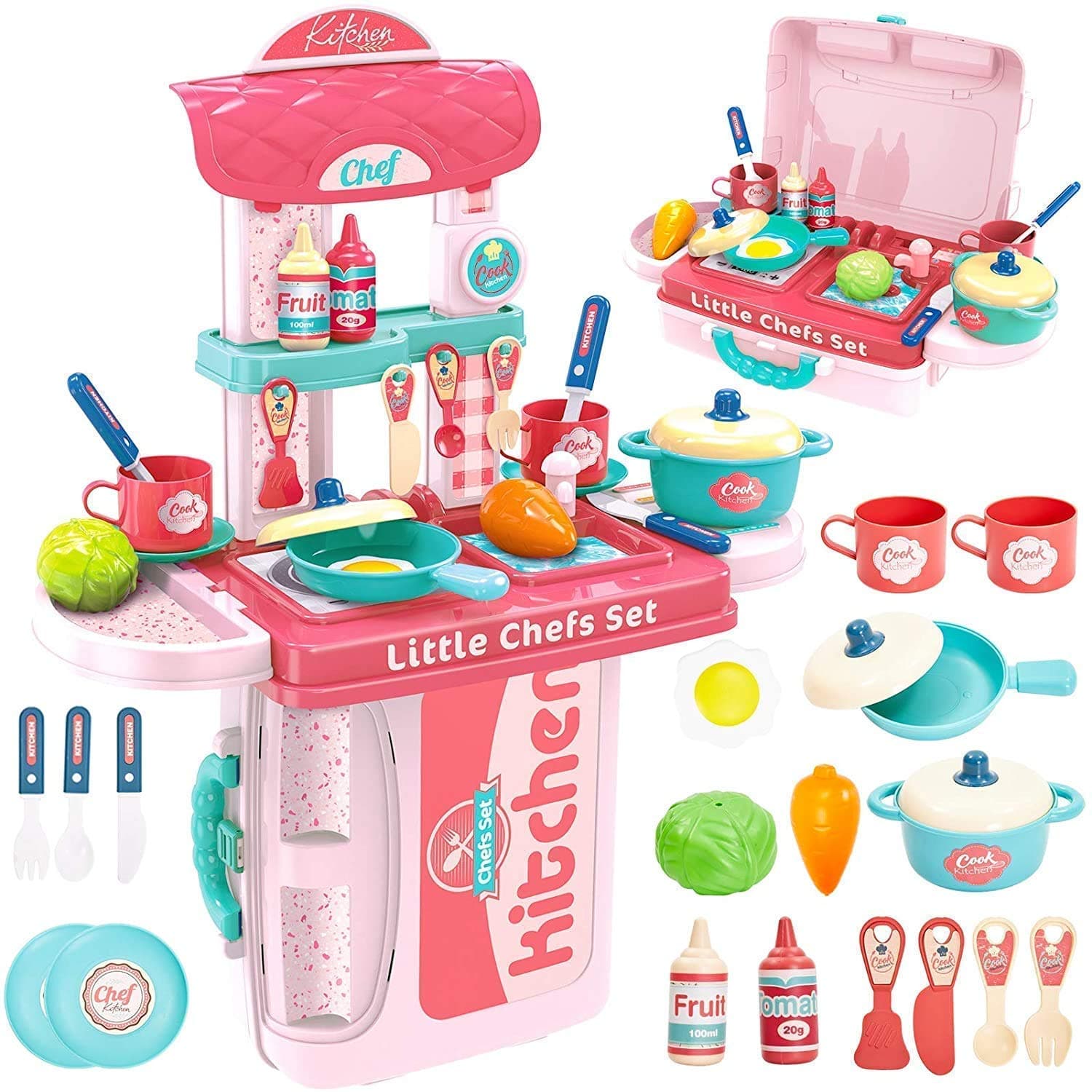 Cable World Plastic 3 in 1 Portable Pretend Food Party Role Cooking Kitchen Play Set Toy for Baby, Toodlers, Boys and Girls