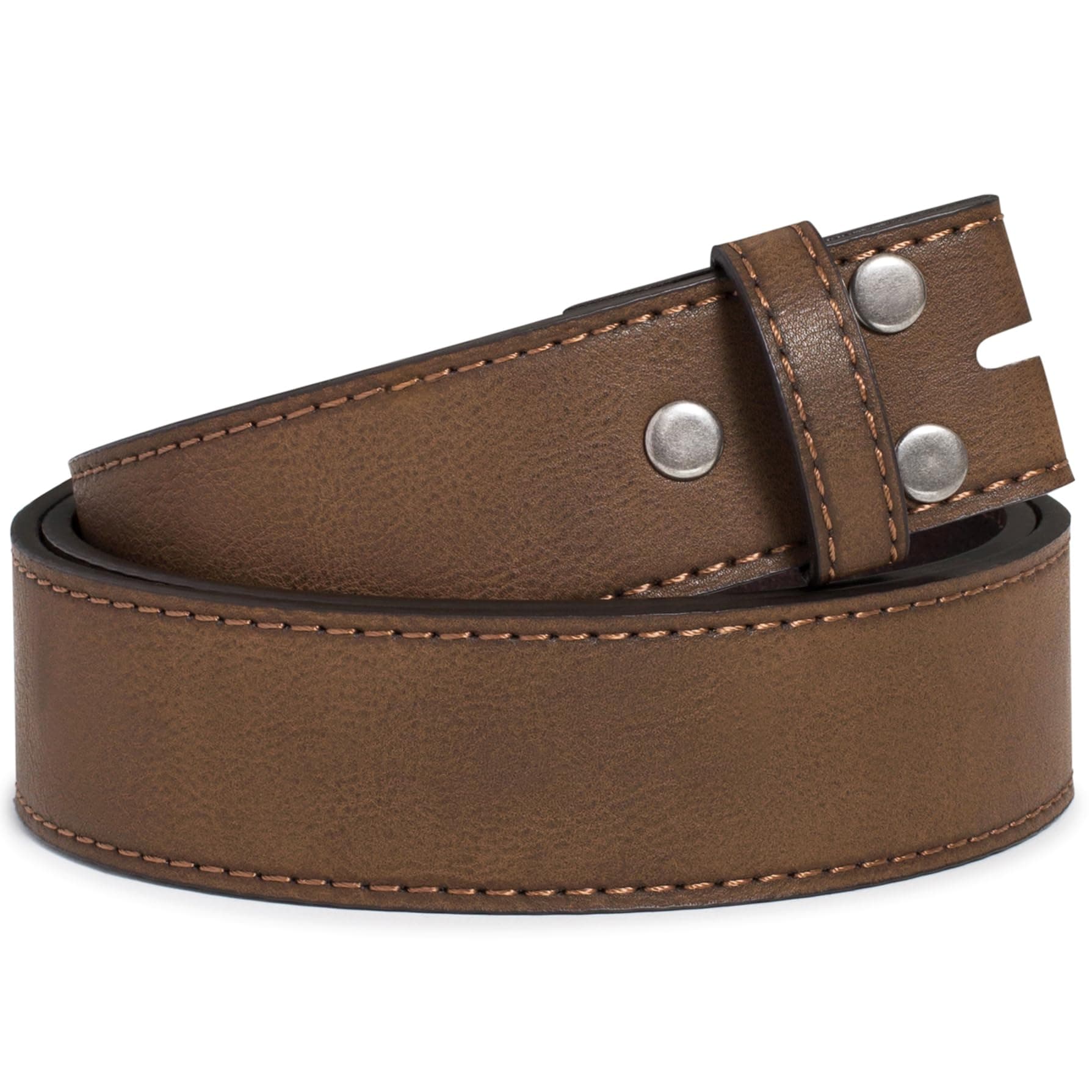 Leather Belt Strap with Vintage Distressed Texture 1.5" Wide with Snaps and without Buckle