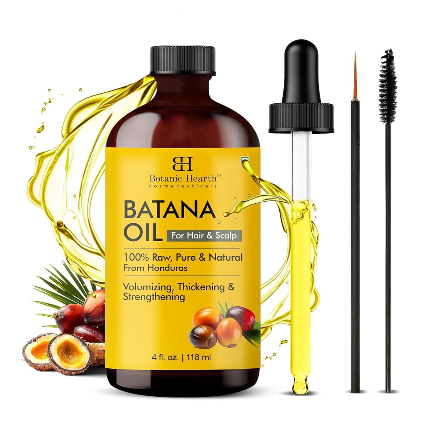 Batana Oil for Hair Growth Dr Sebi, 100% Raw Pure from Honduras, For Hair's Growth, Scalp Treatment Promotes Thickness, Strengthening, All Hair Types - 4 oz