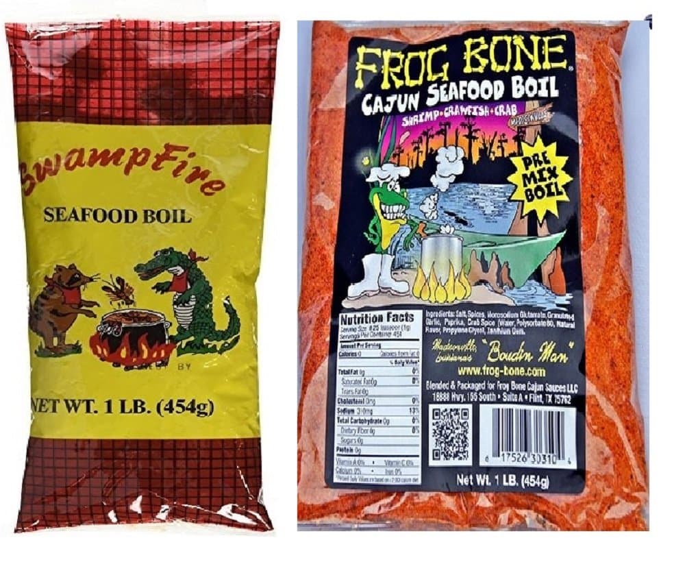 Louisiana Crawfish, Shrimp and Crab Seafood Boil Sampler Bundle - 1 each of Frog Bone and Swamp Fire Complete Boil (1 Pound each)